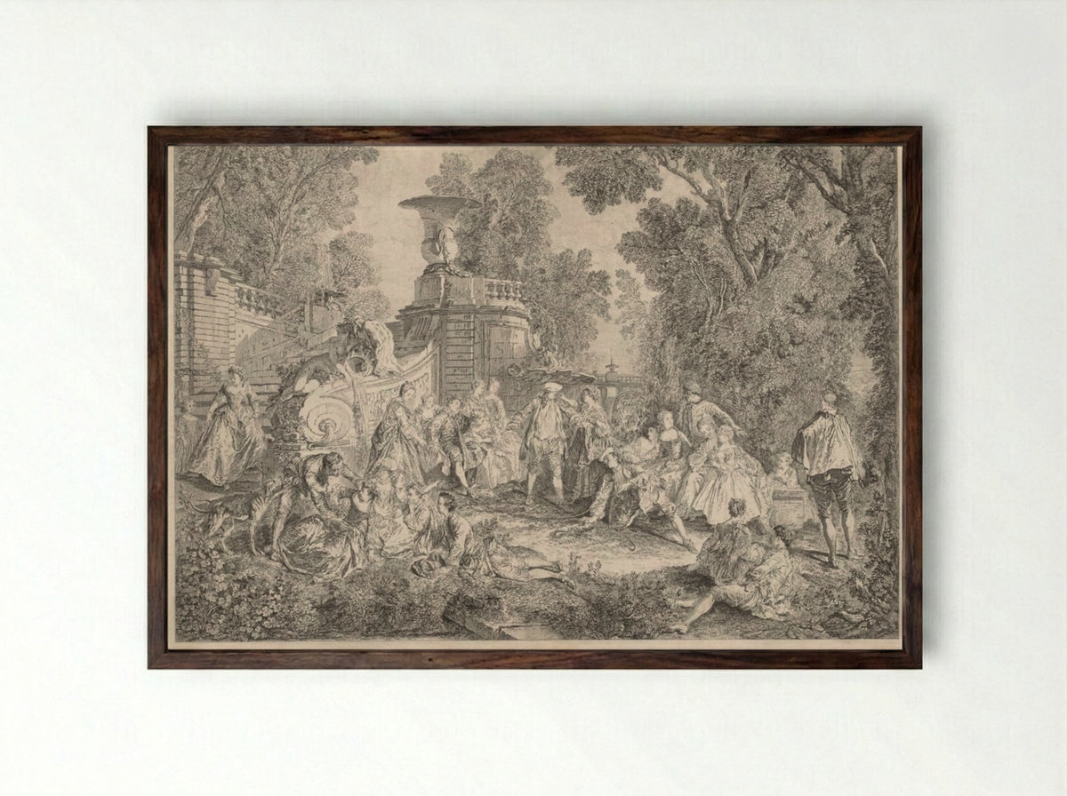 The Game of Blind Man's Bluff - Charles-Nicolas Cochin - Framed Print Dark Wood