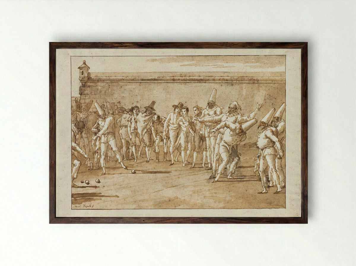 The Game of Bowls - Giovanni Domenico Tiepolo - Framed Print Dark Wood