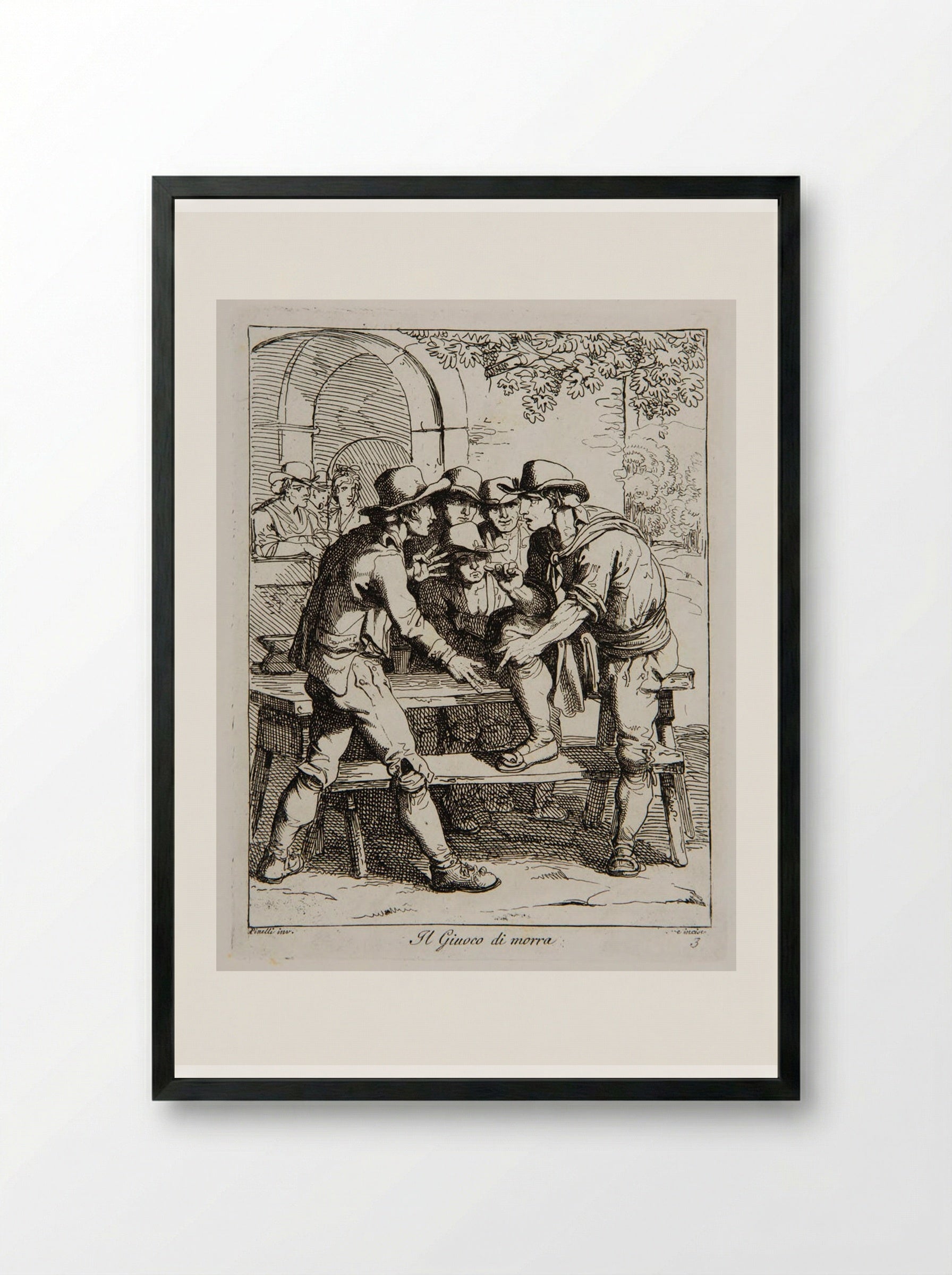 The Game of Morra - Bartolomeo Pinelli - Framed Print Black