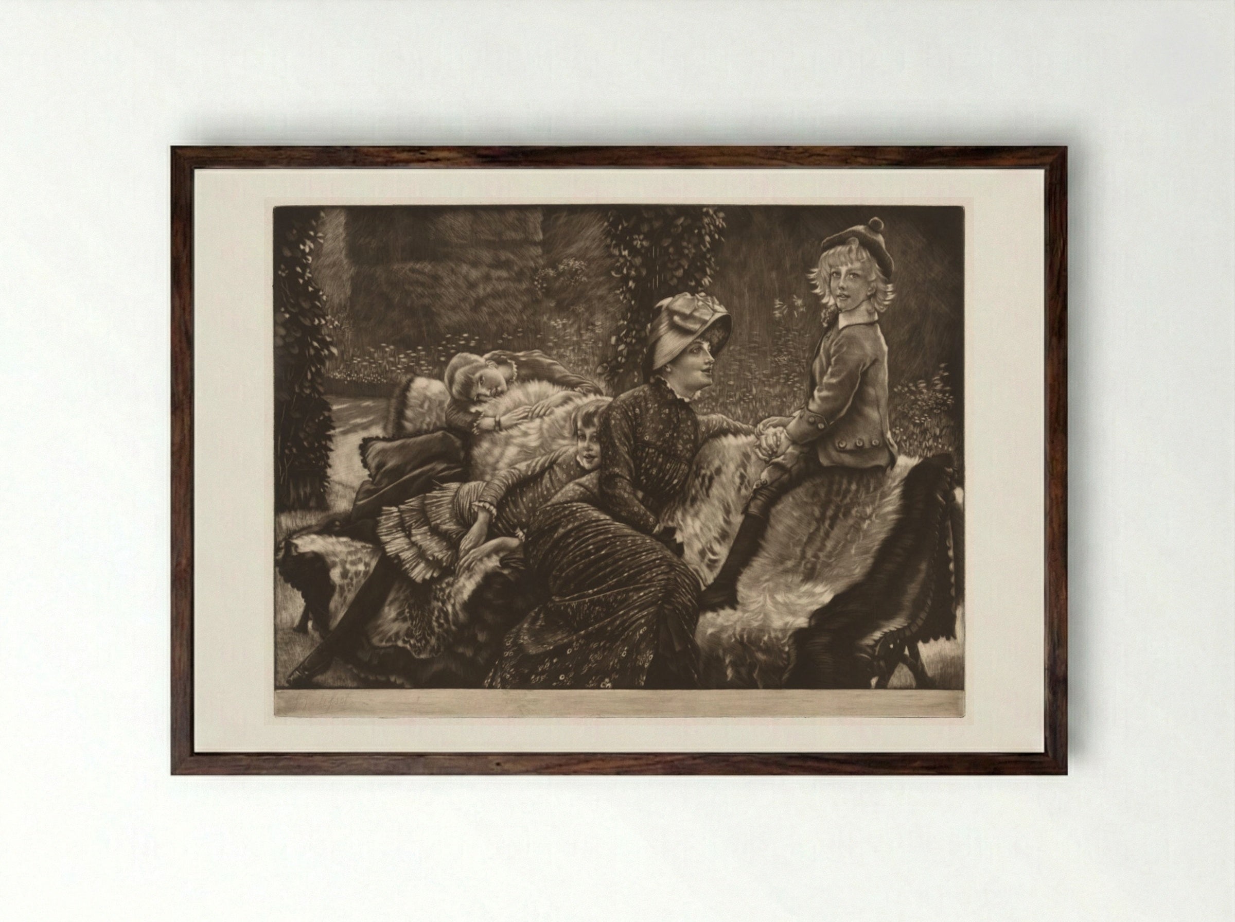 The Garden Bench - James Tissot - Framed Print Dark Wood