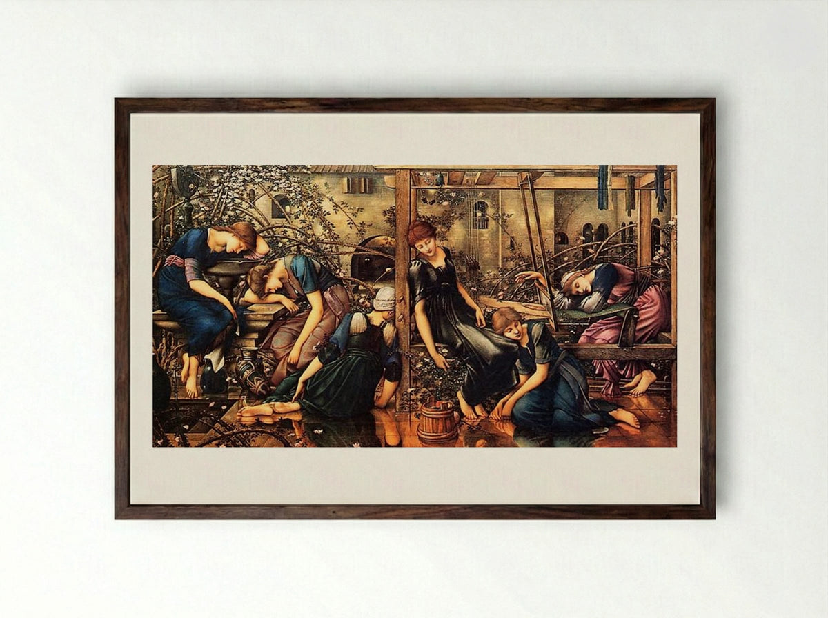 The Garden Court - Edward Burne-Jones - Framed Print Dark Wood