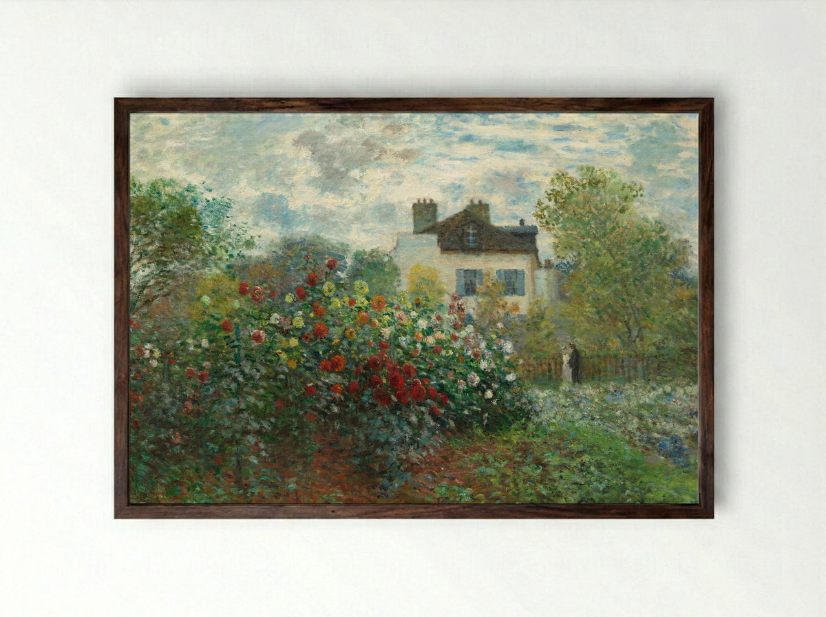 The Garden at Argenteuil - Claude Monet - Framed Print Dark Wood