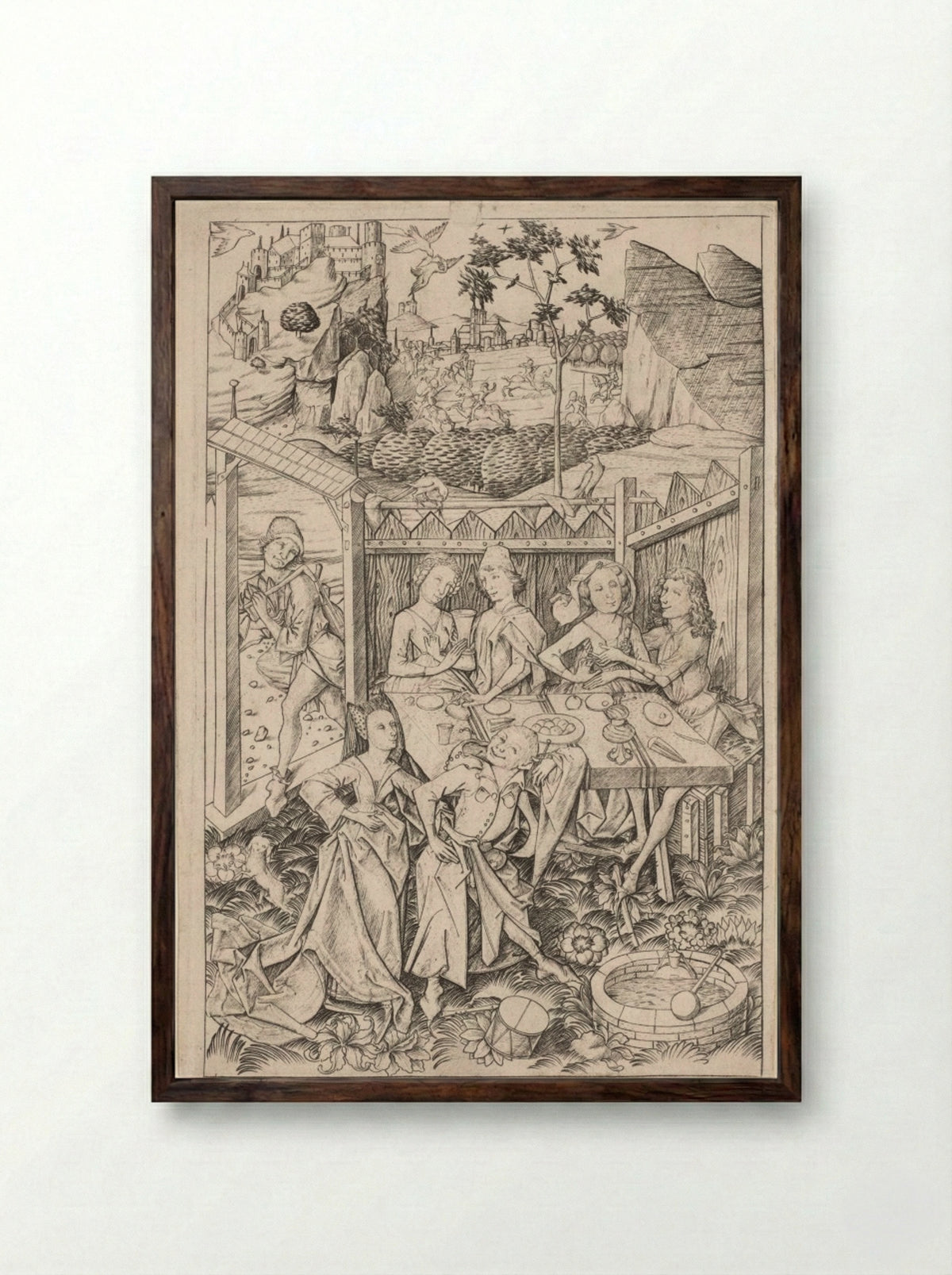 The Garden of Love (Large Plate) - Master ES - Framed Print Dark Wood