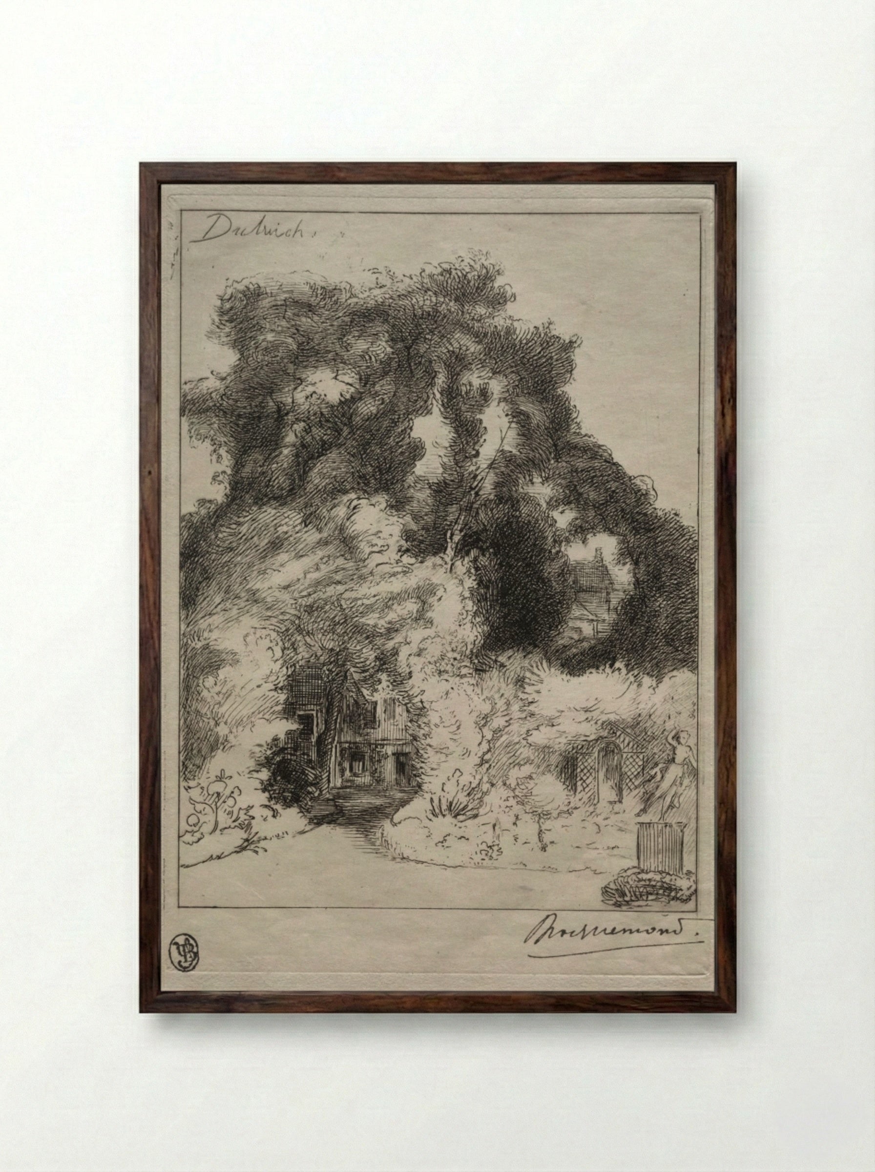 The Garden of the Inn at Dulwich - Félix Bracquemond - Framed Print Dark Wood