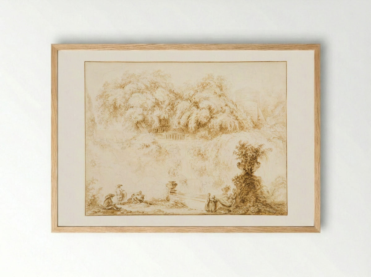 The Gardens and Terraces of the Villa d'Este - Jean-Honoré Fragonard - Framed Print Wood