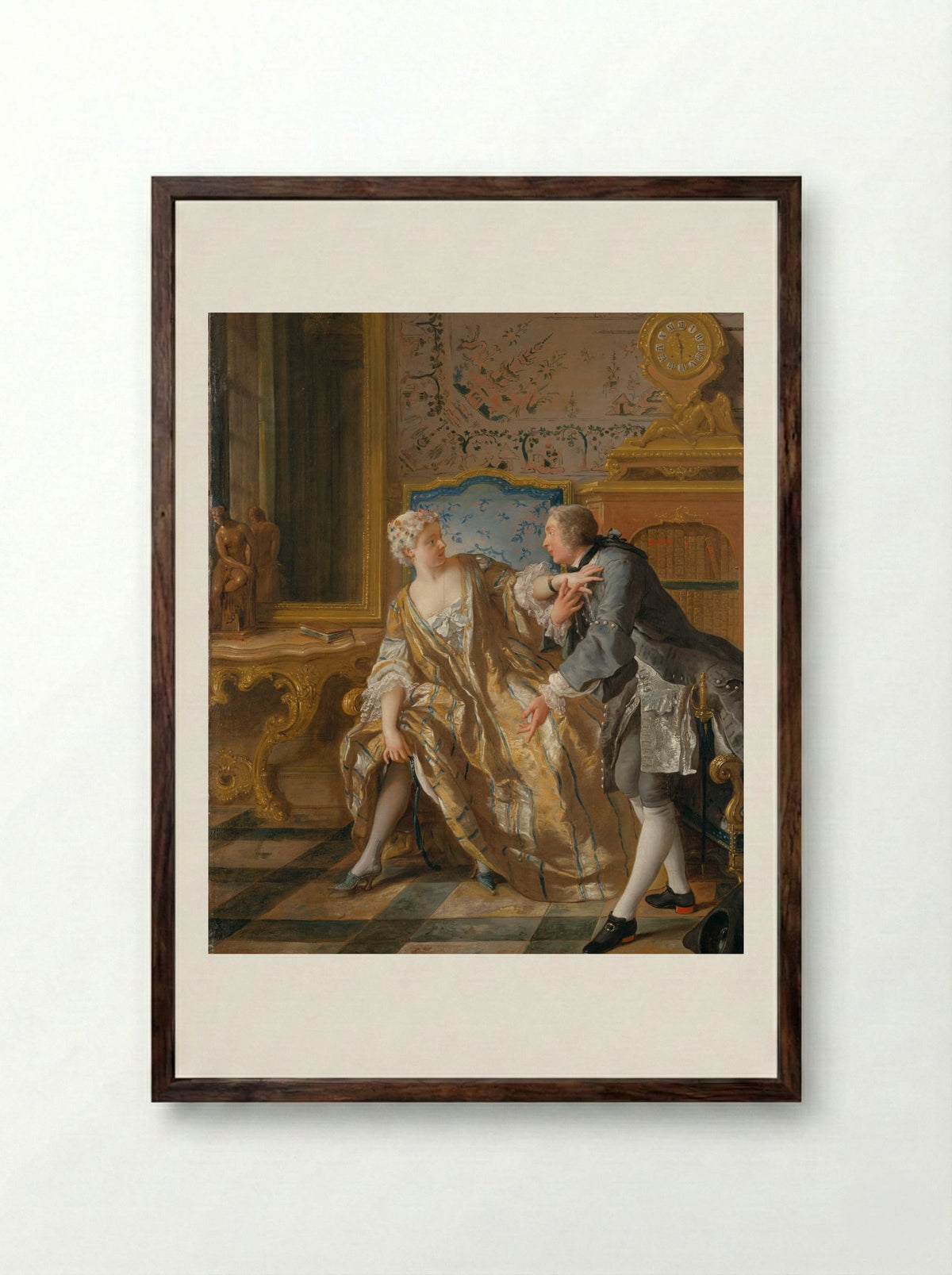 The Garter - Jean François de Troy - Framed Print Dark Wood