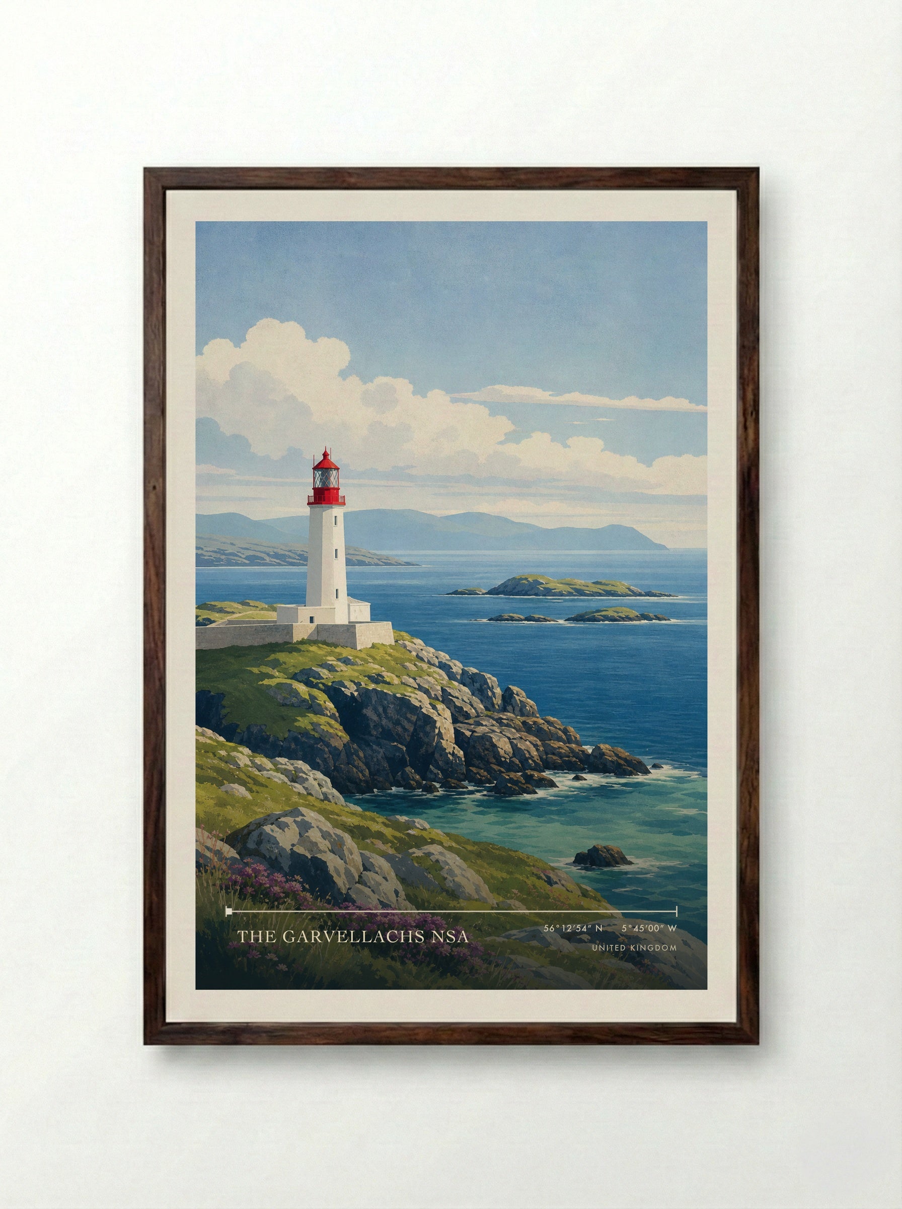 The Garvellachs NSA United Kingdom Travel Poster - Framed Print Dark Wood