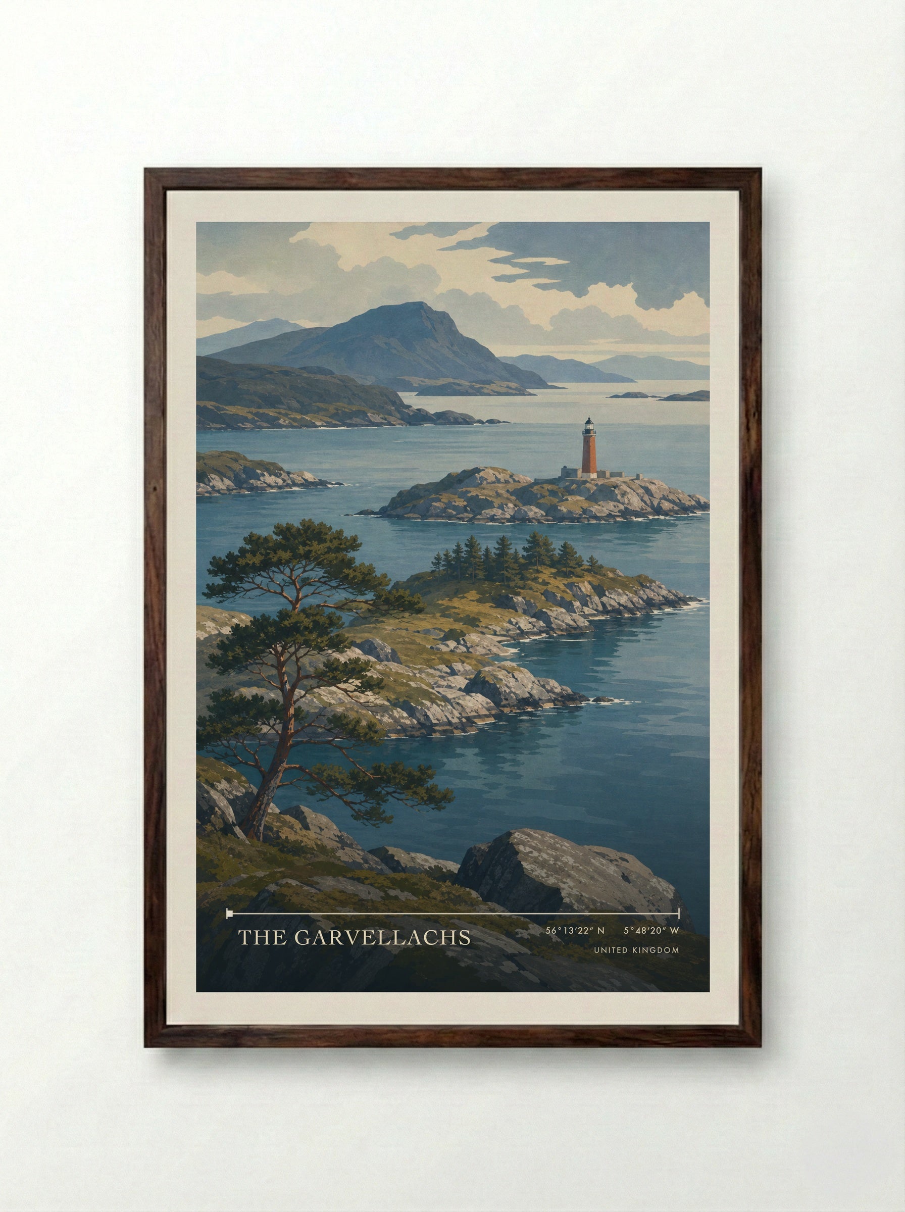 The Garvellachs United Kingdom Travel Poster - Framed Print Dark Wood