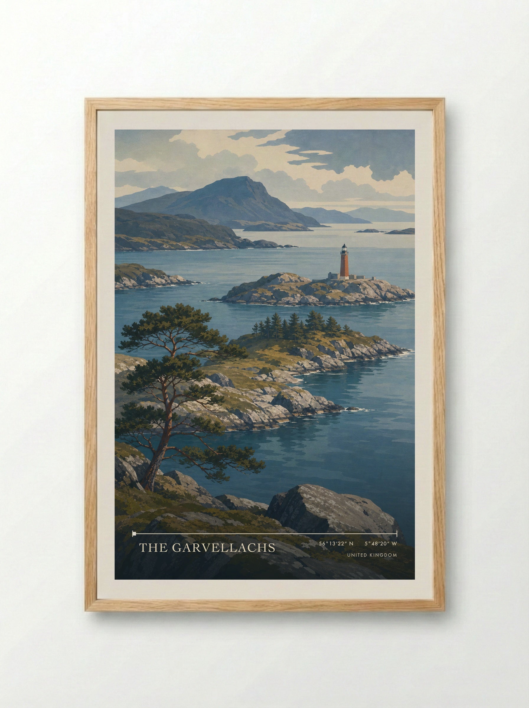 The Garvellachs United Kingdom Travel Poster - Framed Print Wood