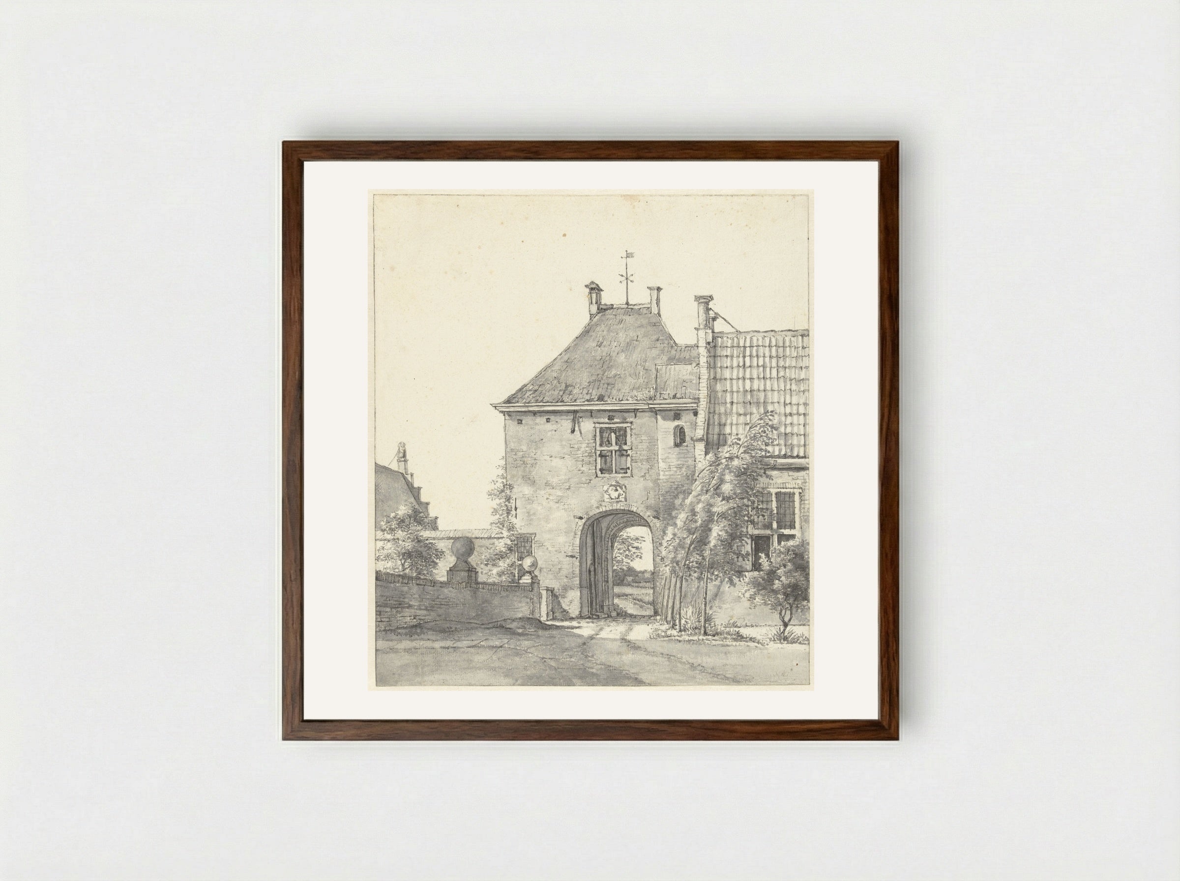 The Gate of Heemstede Castle - Gerrit Lamberts - Framed Print Dark Wood