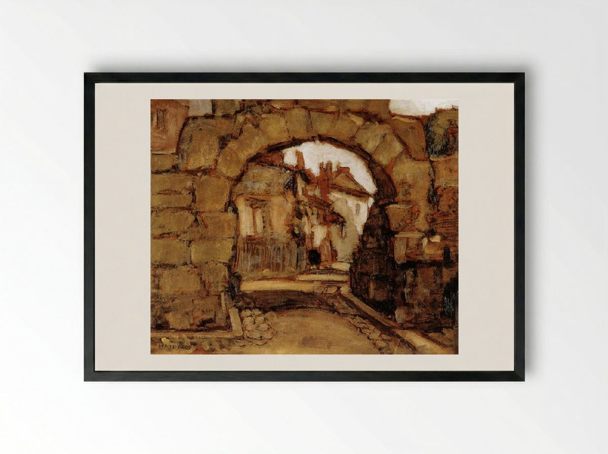 The Gate within the City Walls - Grant Wood - Framed Print Black