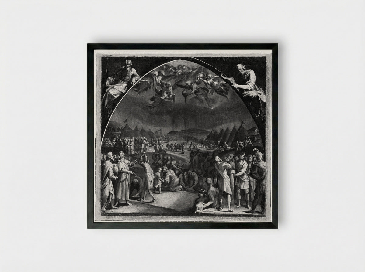 The Gathering of Manna - Aurelio Lomi - Framed Print Black