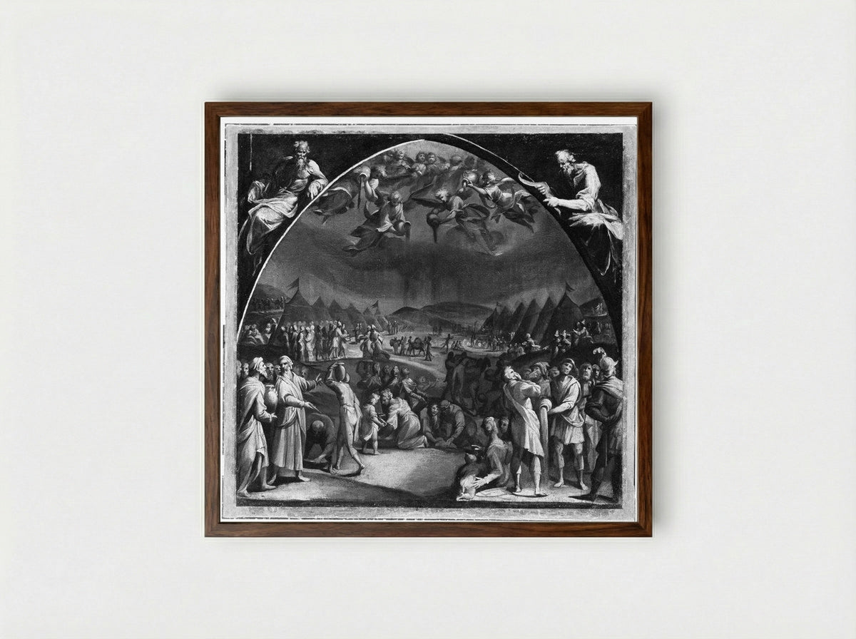 The Gathering of Manna - Aurelio Lomi - Framed Print Dark Wood