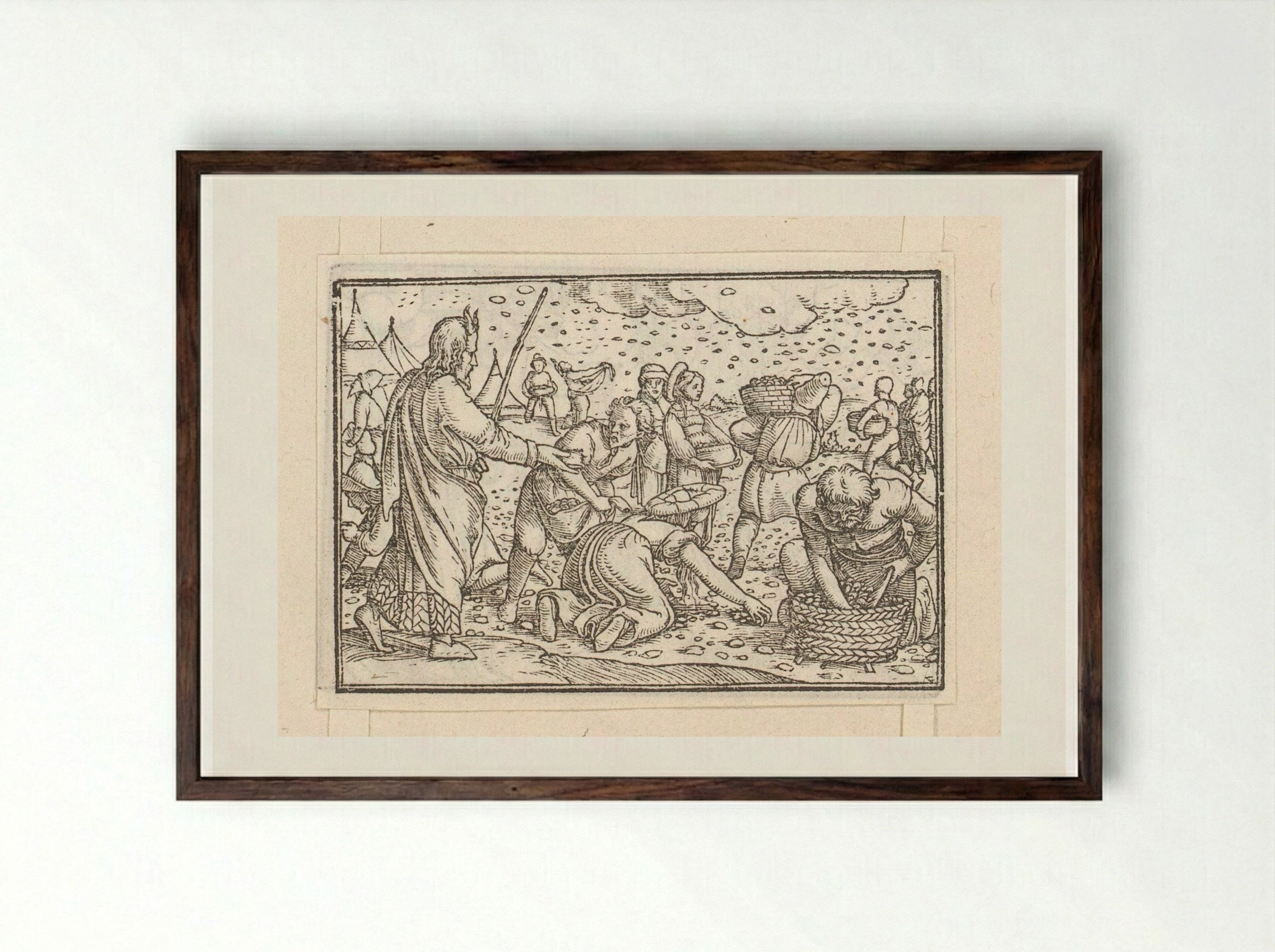 The Gathering of the Manna - Veit Rudolf Specklin - Framed Print Dark Wood