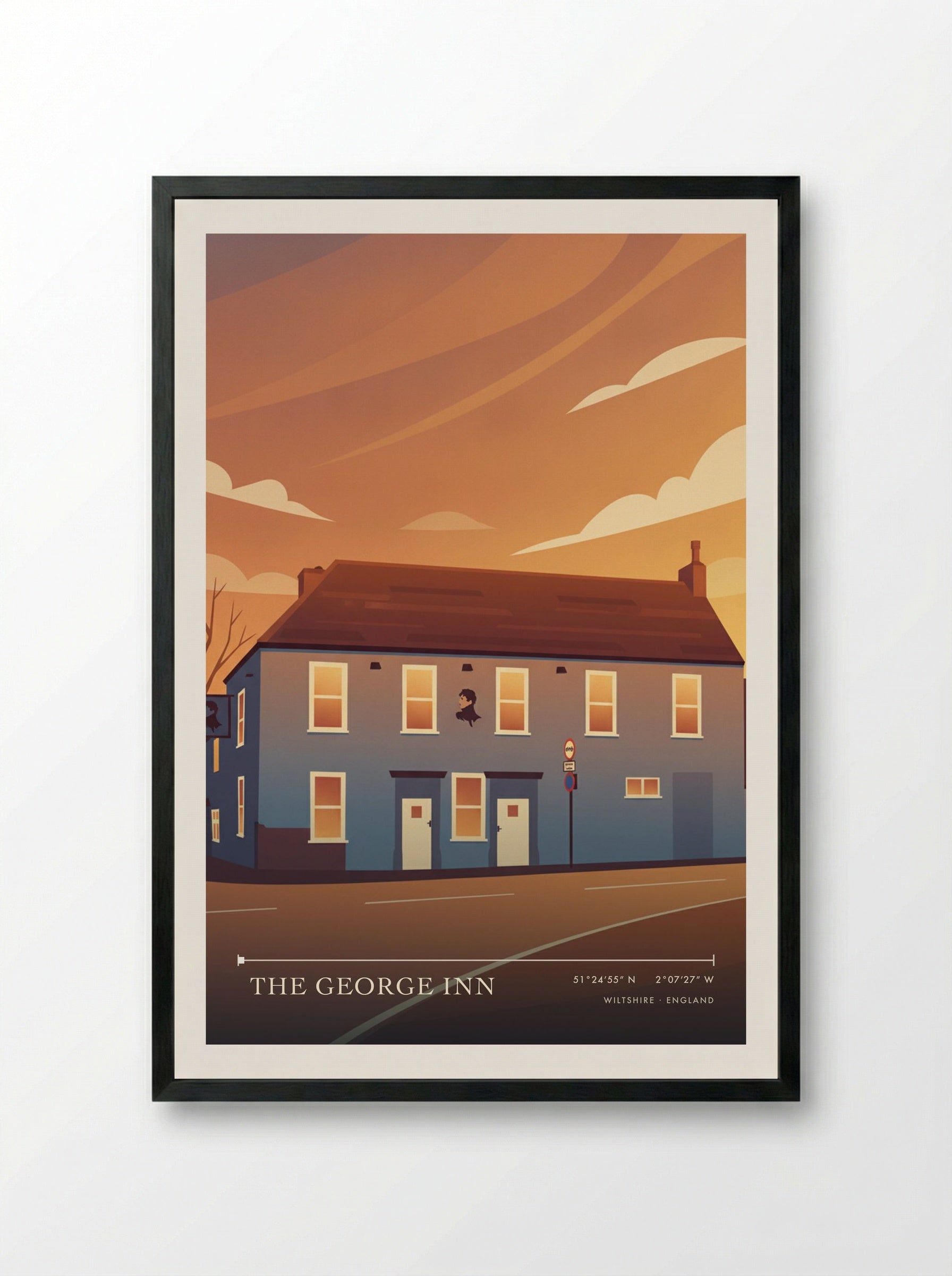 The George Inn Wiltshire England Travel Poster - Framed Print Black