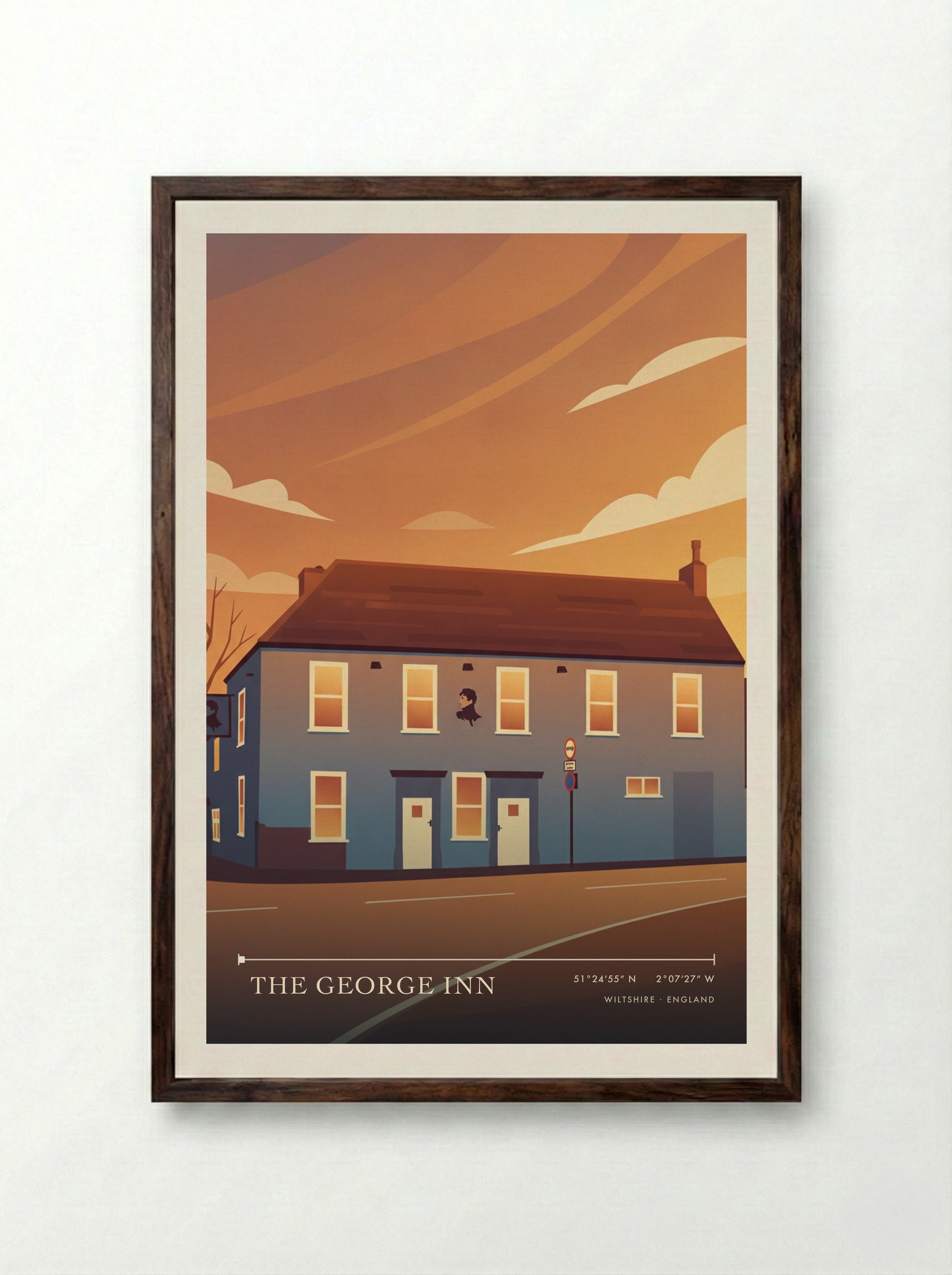 The George Inn Wiltshire England Travel Poster - Framed Print Dark Wood