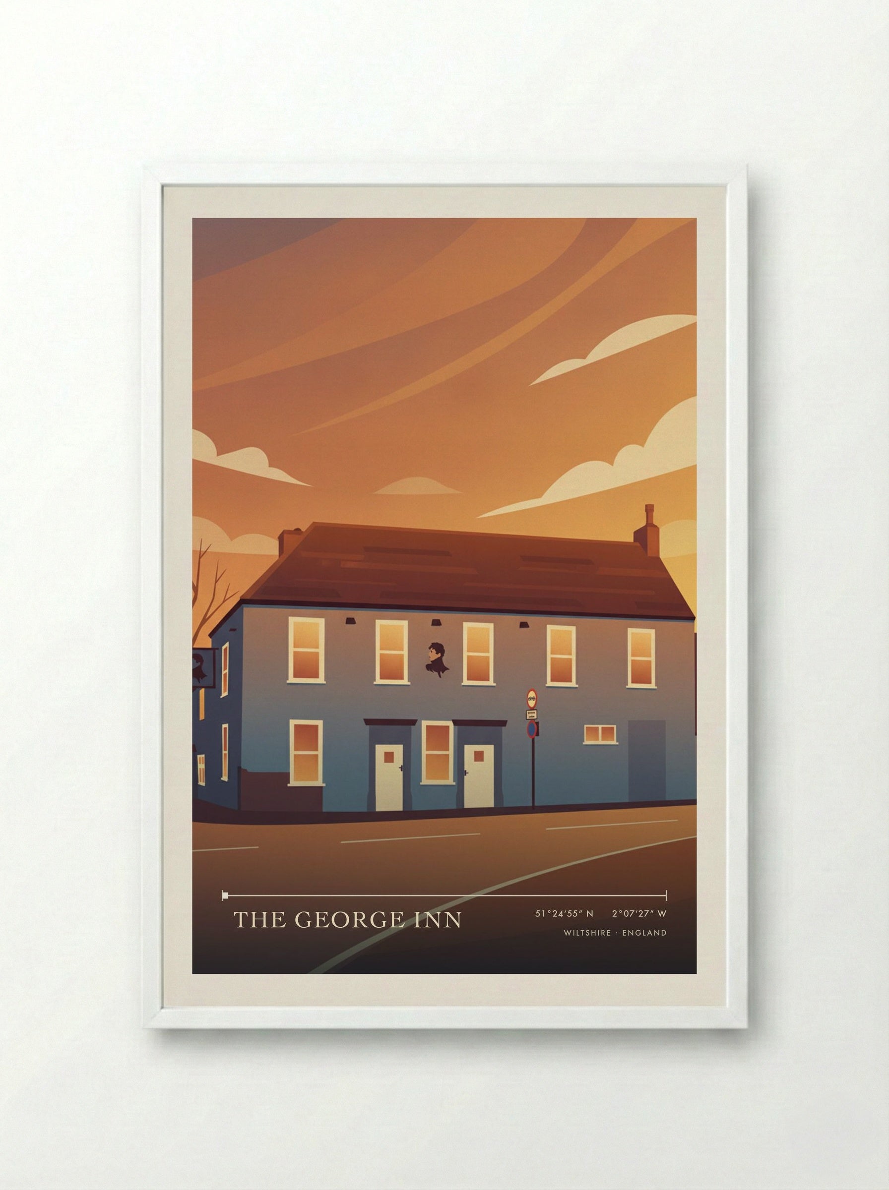The George Inn Wiltshire England Travel Poster - Framed Print White
