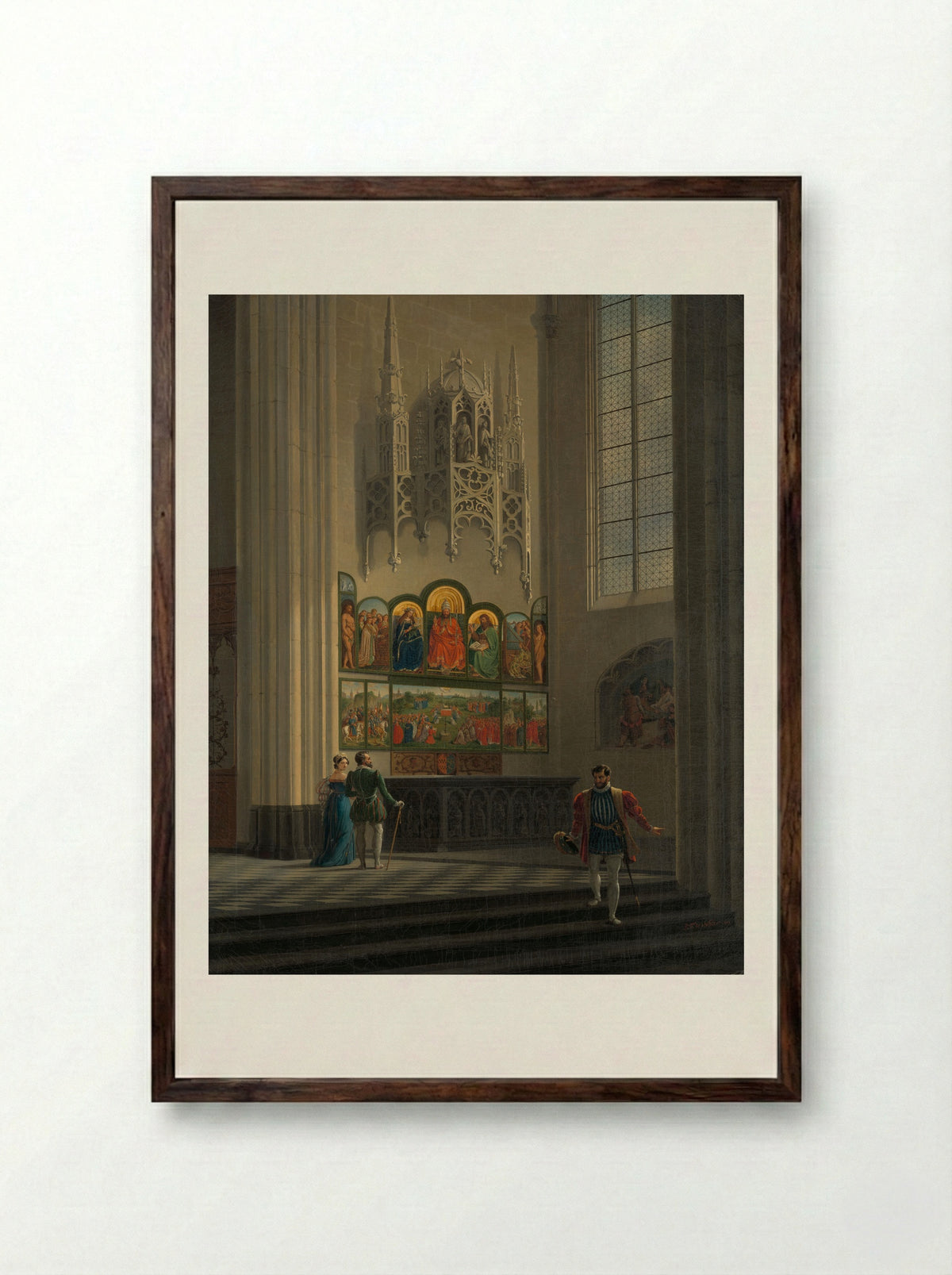 The Ghent Altarpiece in St Bavo Cathedral - Pierre François De Noter - Framed Print Dark Wood