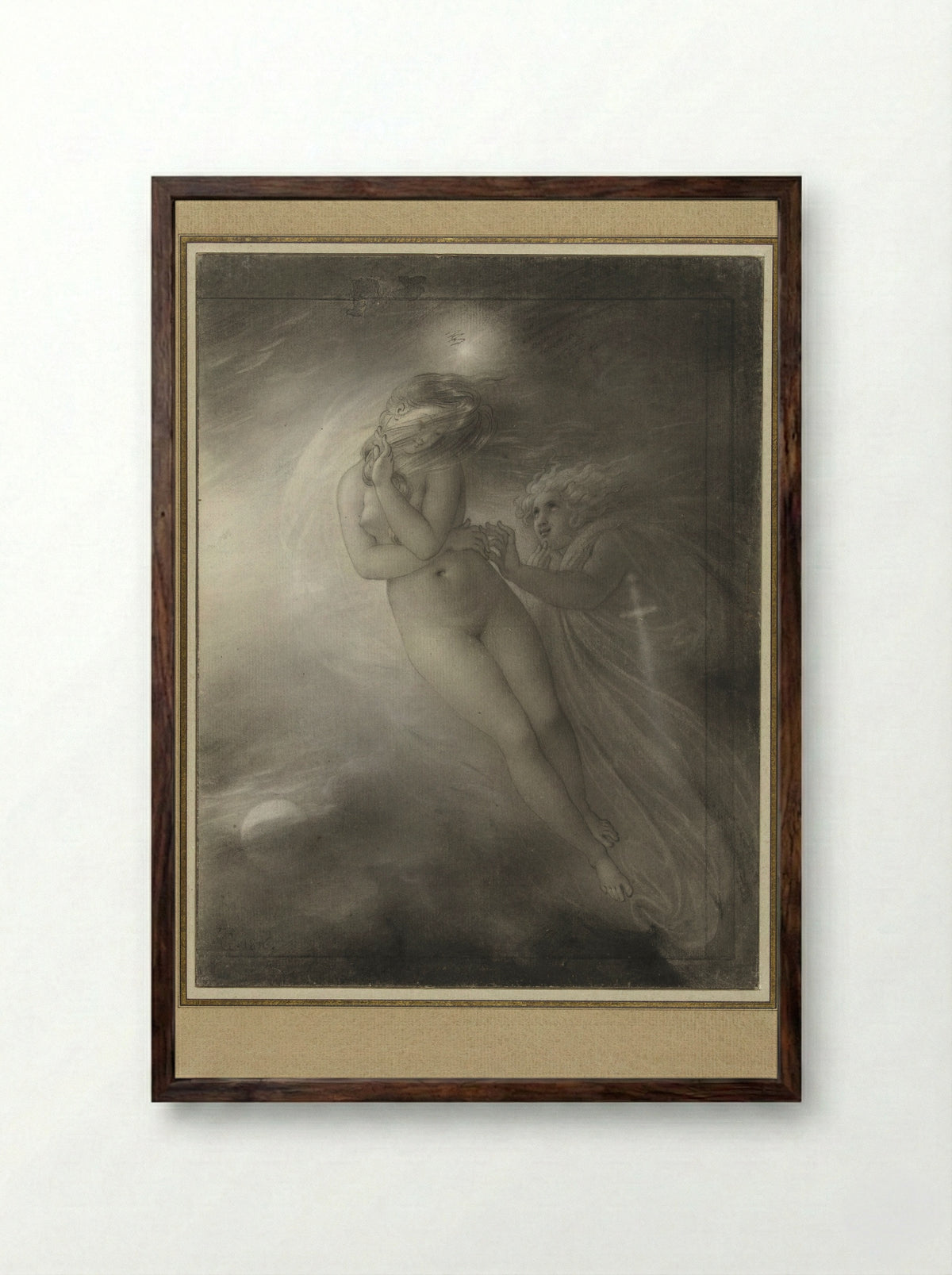The Ghosts of Malvina and Oscar - Anne-Louis Girodet-Trioson - Framed Print Dark Wood