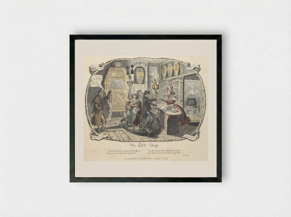The Gin Shop - George Cruikshank - Framed Print Black