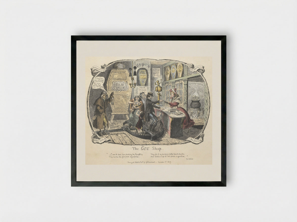 The Gin Shop - George Cruikshank - Framed Print Black