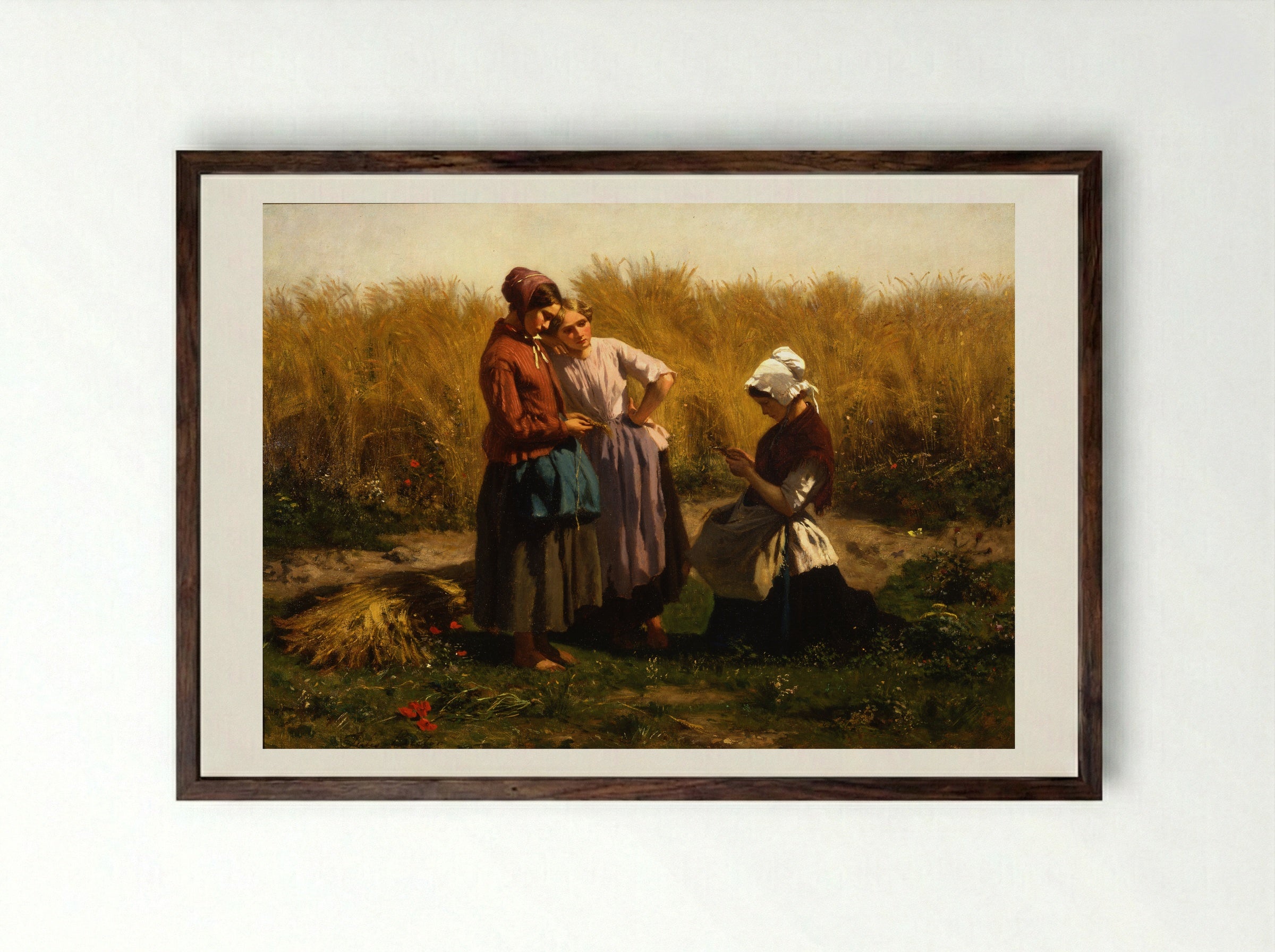 The Gleaners (Courrières) - Jules Breton - Framed Print Dark Wood