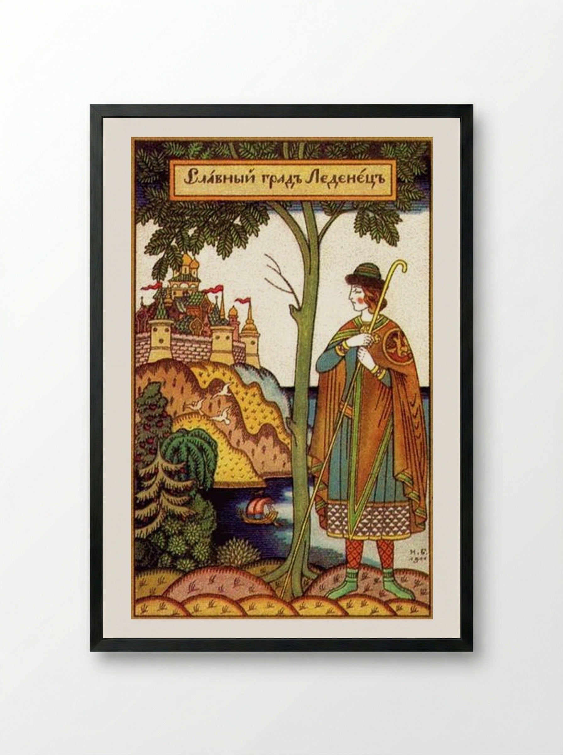 The Glorious City of Ledenets - Ivan Bilibin - Framed Print Black