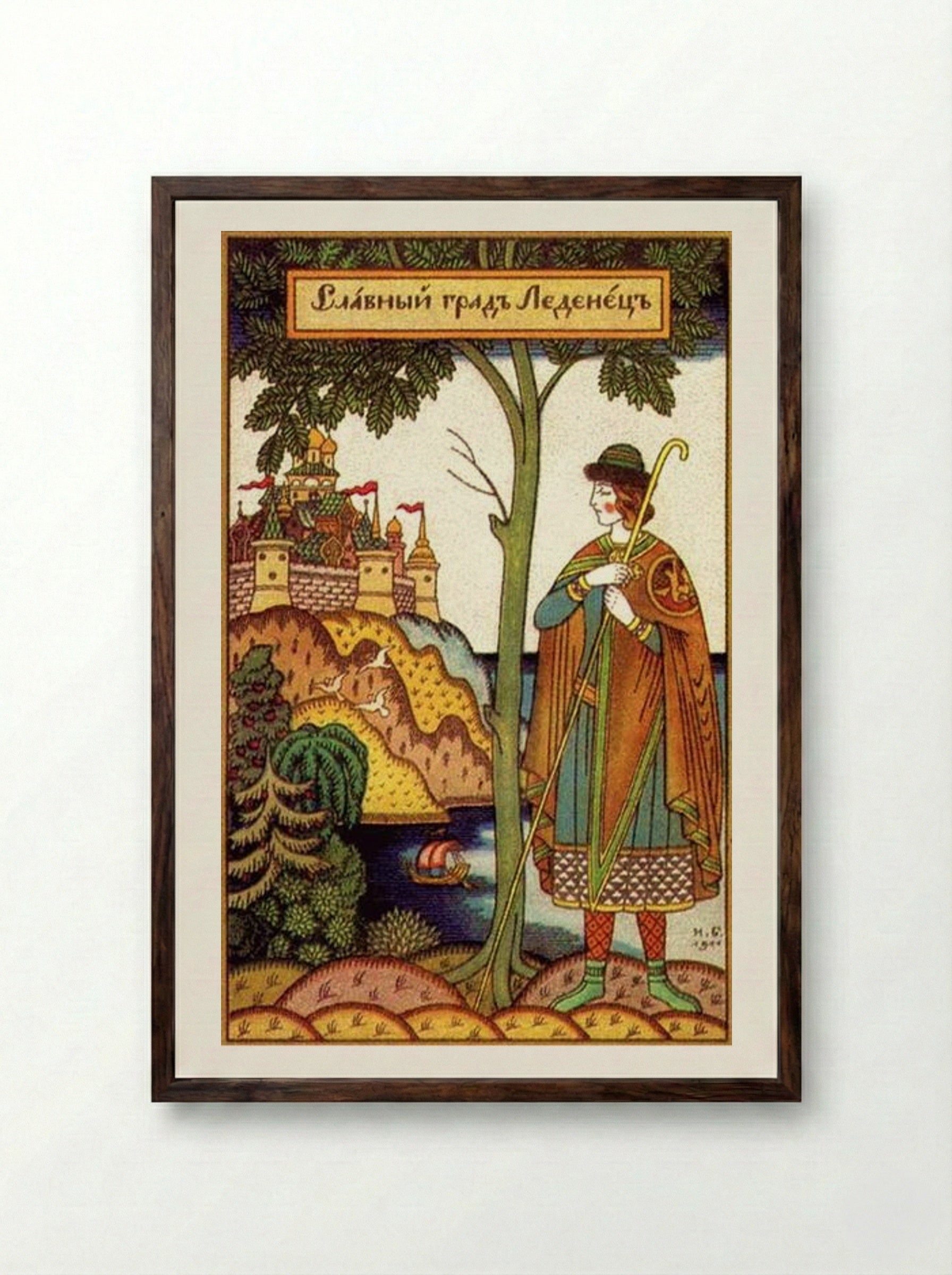 The Glorious City of Ledenets - Ivan Bilibin - Framed Print Dark Wood