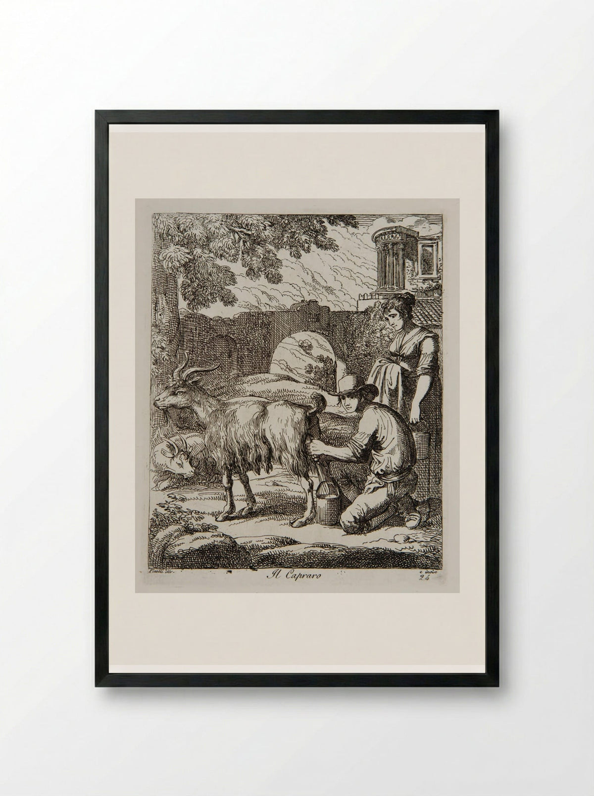 The Goatherd - Bartolomeo Pinelli - Framed Print Black
