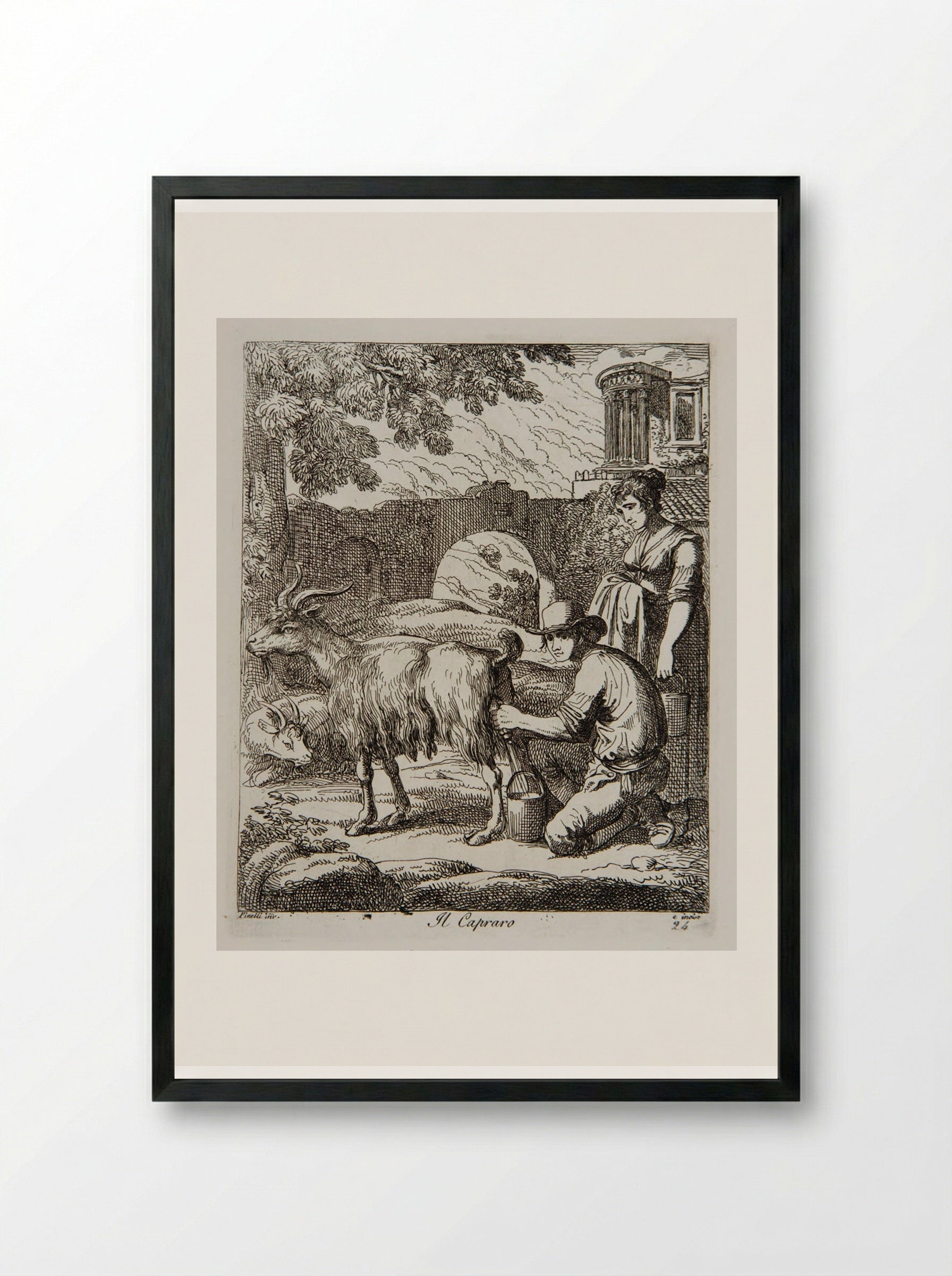 The Goatherd - Bartolomeo Pinelli - Framed Print Black