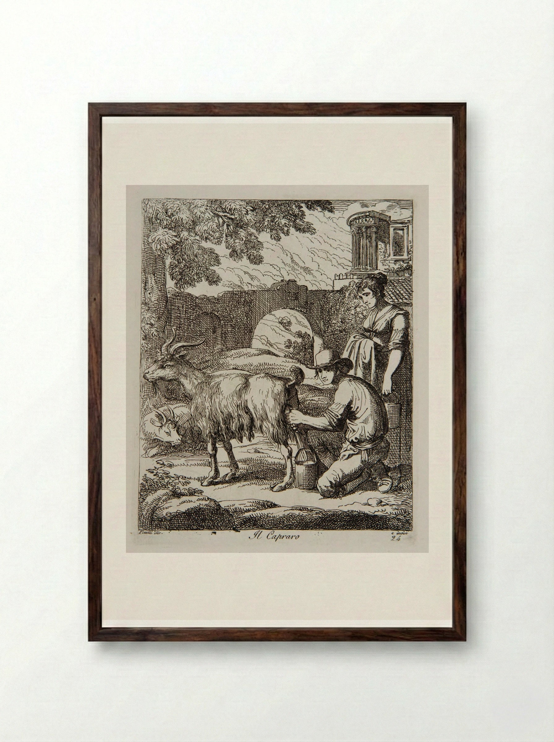 The Goatherd - Bartolomeo Pinelli - Framed Print Dark Wood