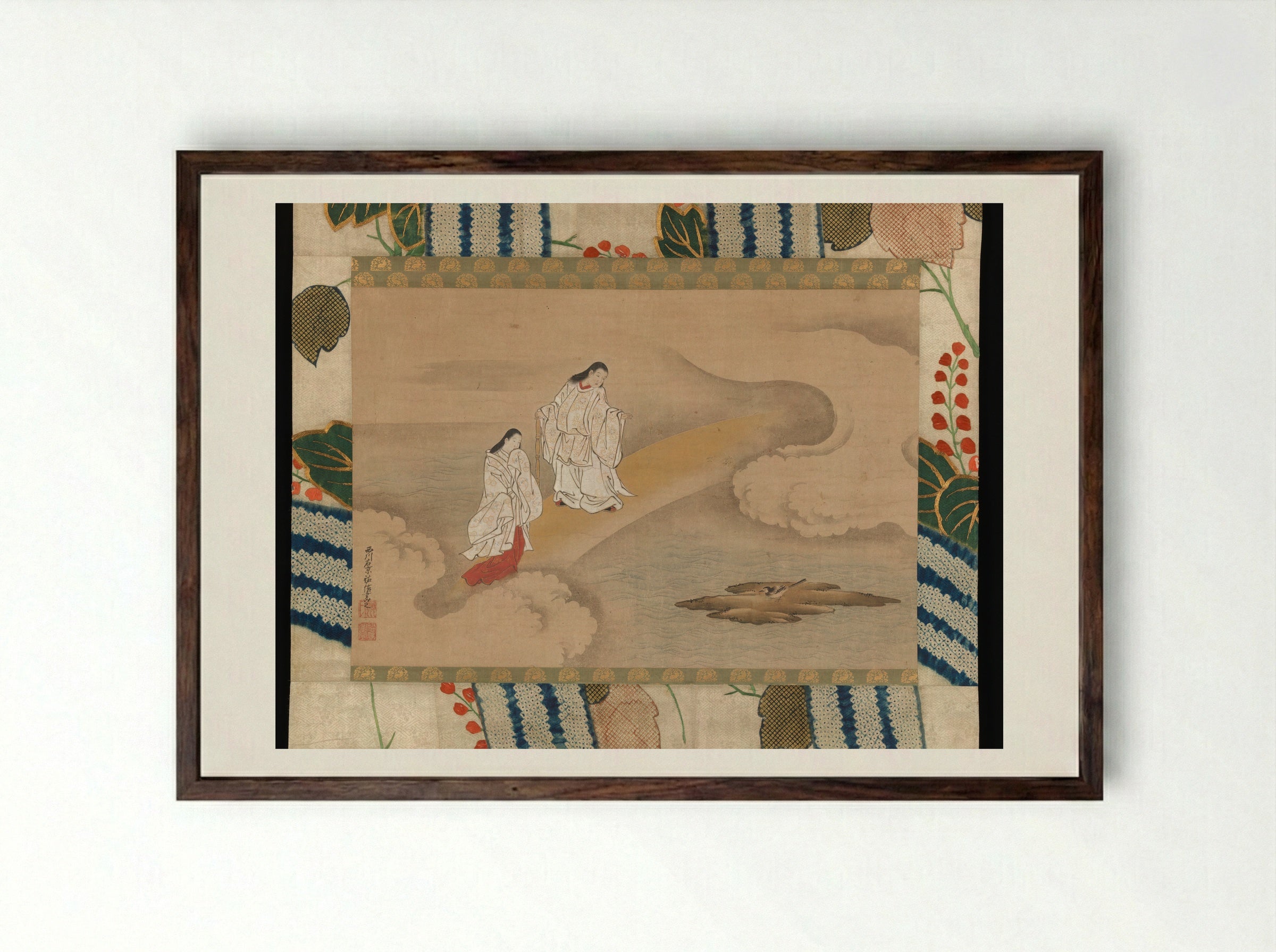The God Izanagi and Goddess Izanami - Nishikawa Sukenobu - Framed Print Dark Wood