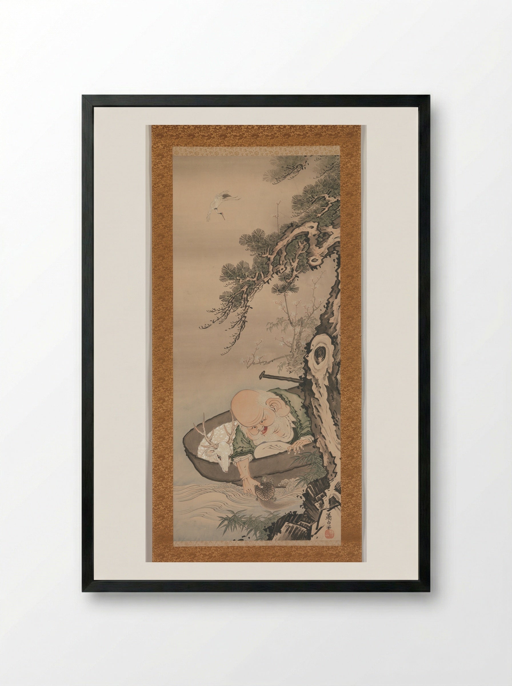 The God of Good Fortune Jurōjin - Soga Shōhaku - Framed Print Black