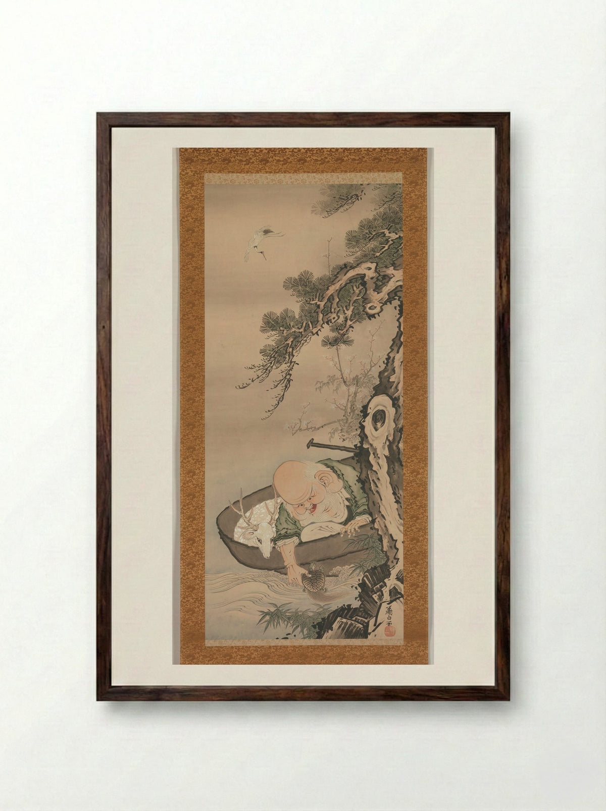 The God of Good Fortune Jurōjin - Soga Shōhaku - Framed Print Dark Wood