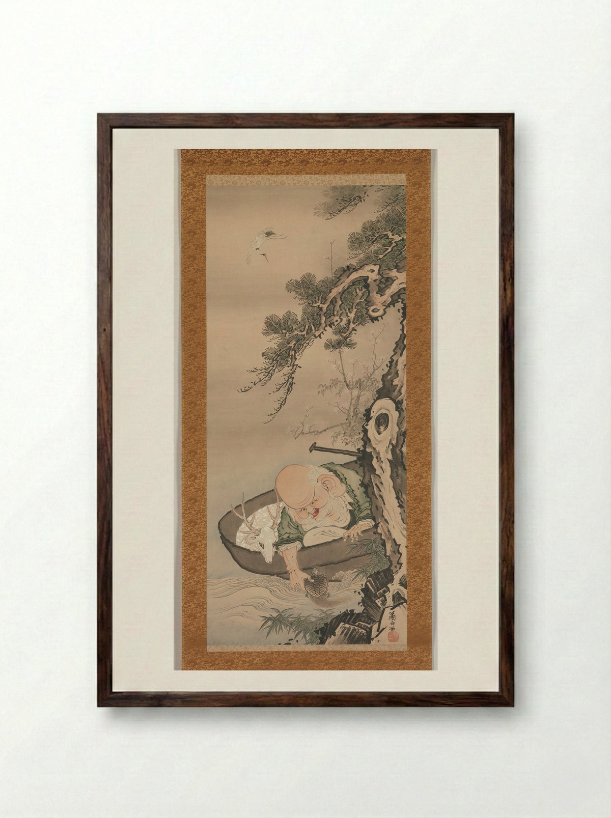 The God of Good Fortune Jurōjin - Soga Shōhaku - Framed Print Dark Wood