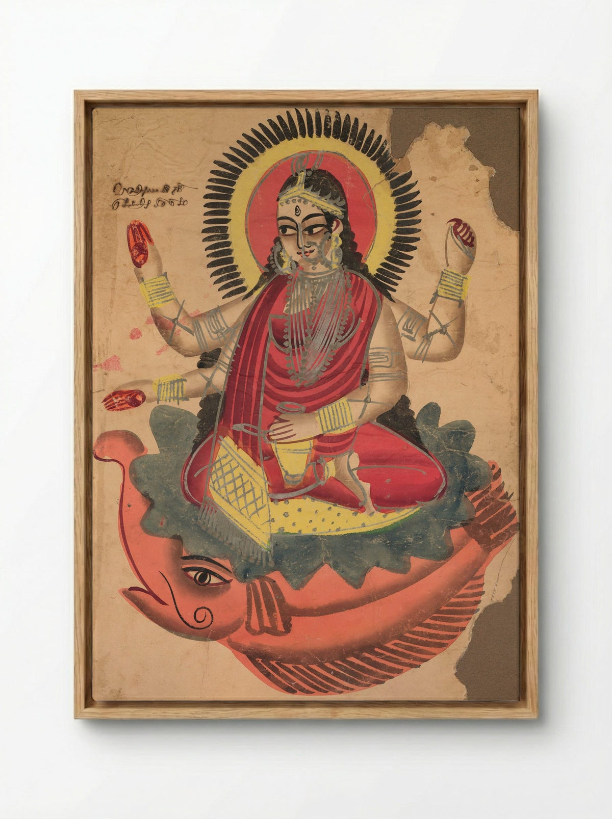 The Goddess Ganga - Kalighat School - Framed Canvas Wood