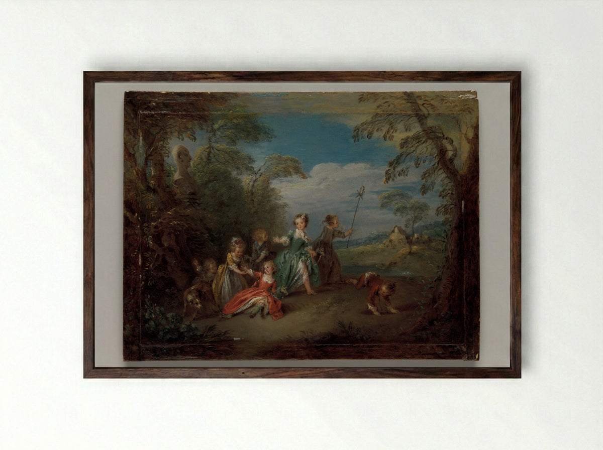 The Golden Age - Jean-Baptiste Joseph Pater - Framed Print Dark Wood
