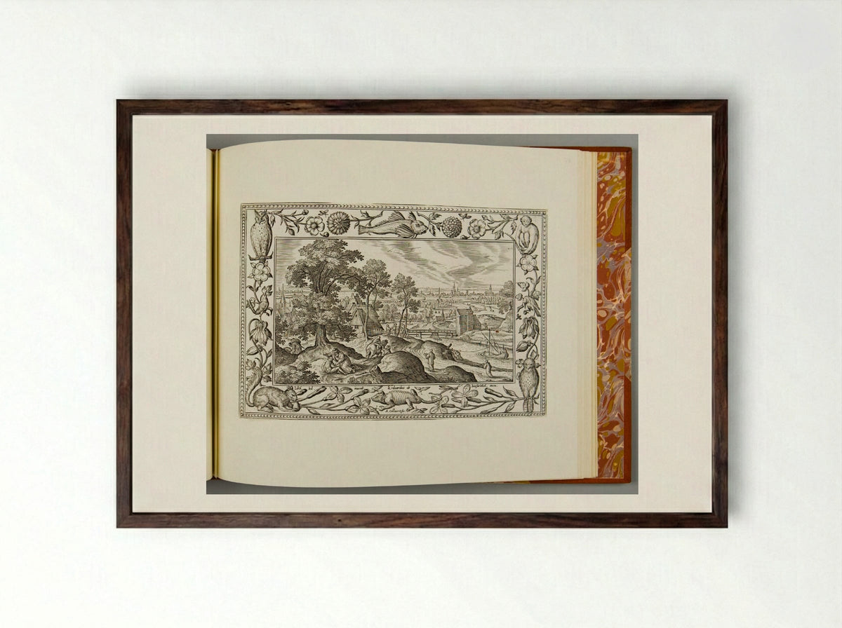 The Good Samaritan, with Fish, Lizard, Squirrel, and Owl - Adriaen Collaert - Framed Print Dark Wood