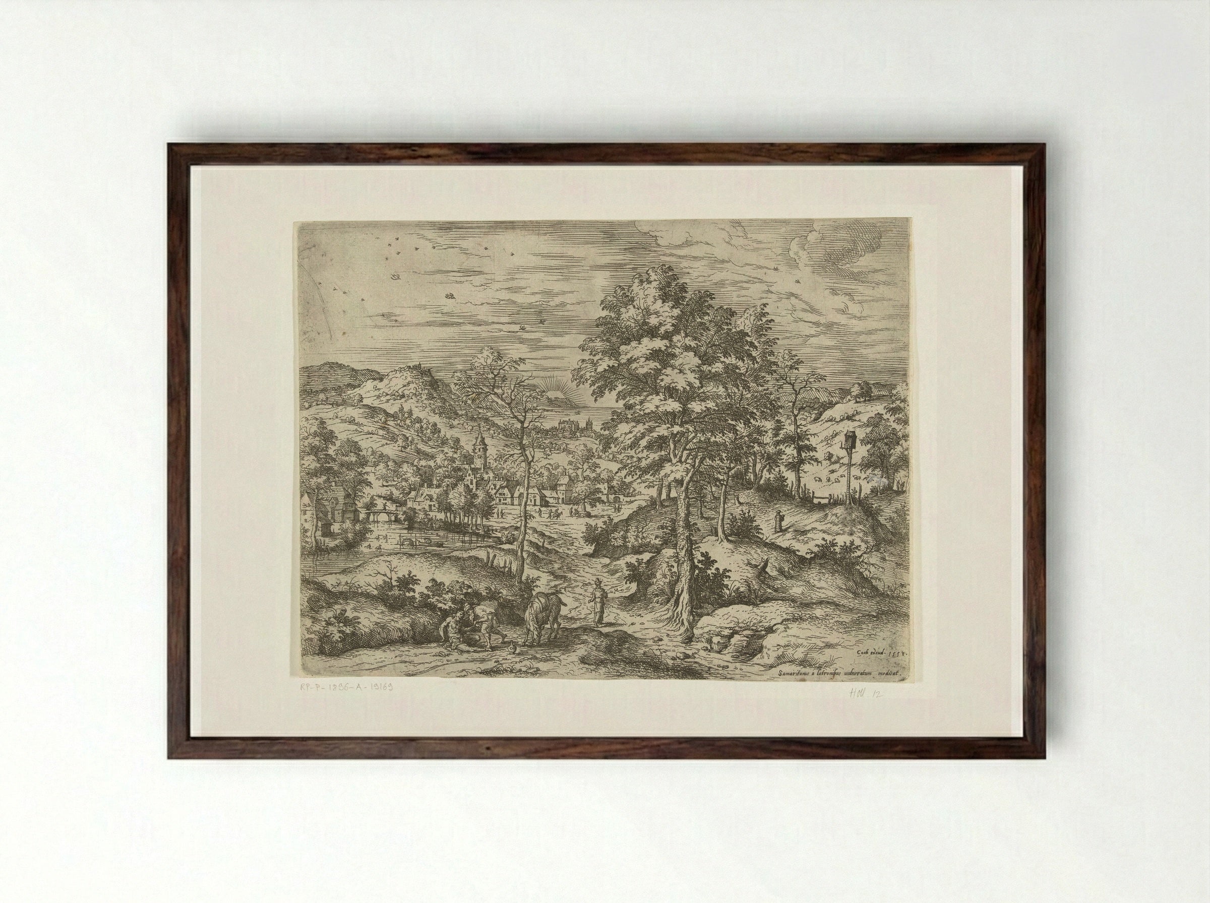 The Good Samaritan - Hieronymus Cock - Framed Print Dark Wood