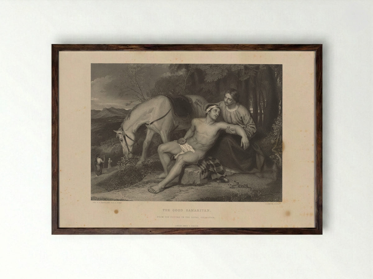 The Good Samaritan - Samuel Smith - Framed Print Dark Wood