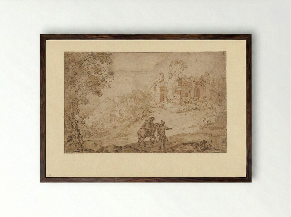 The Good Samaritan - Lambert Jacobsz - Framed Print Dark Wood