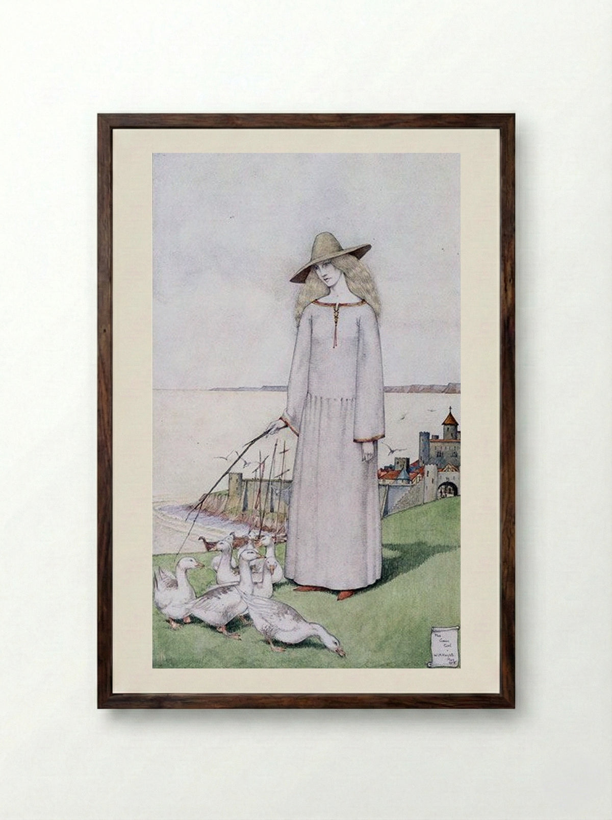 The Goose Girl - Winifred Knights - Framed Print Dark Wood
