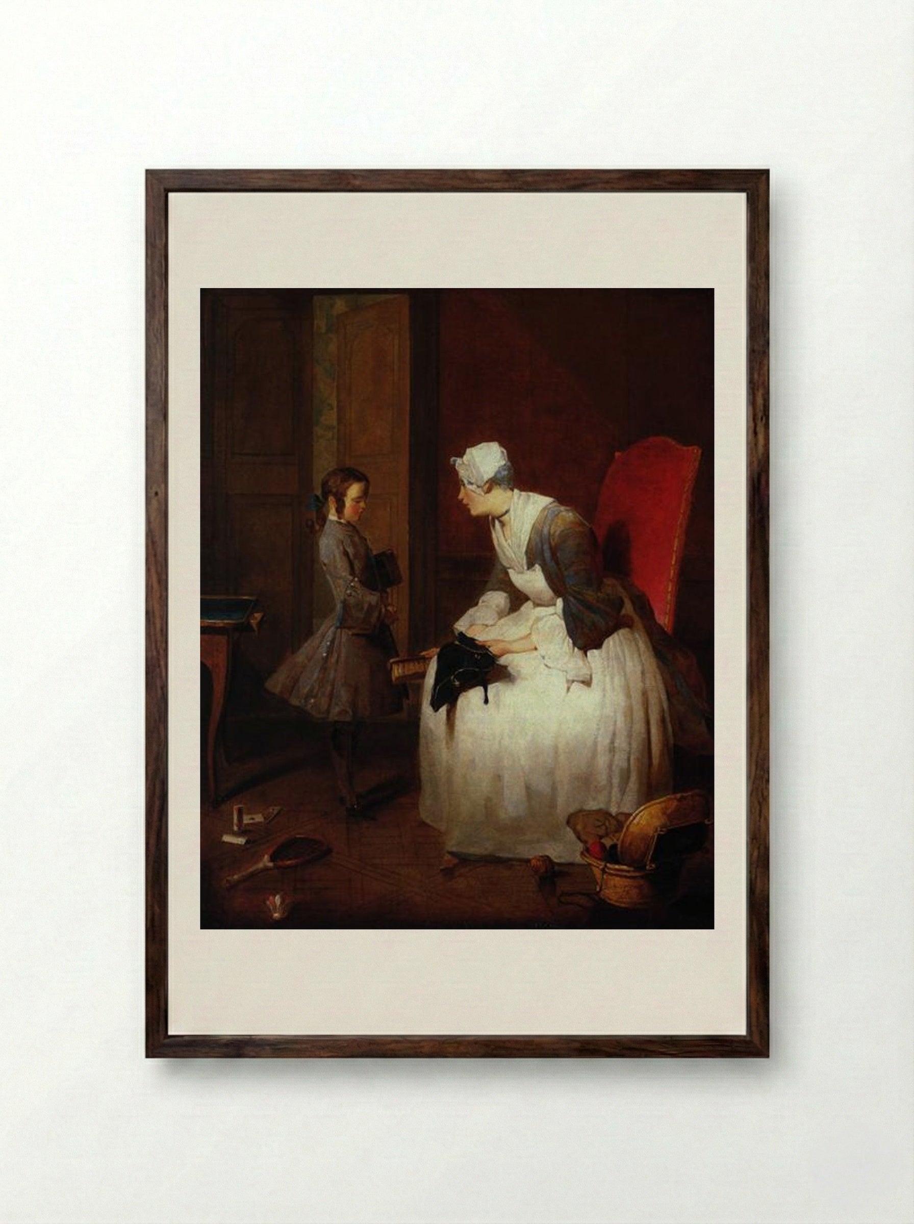 The Governess - Jean-Baptiste-Simeon Chardin - Framed Print Dark Wood