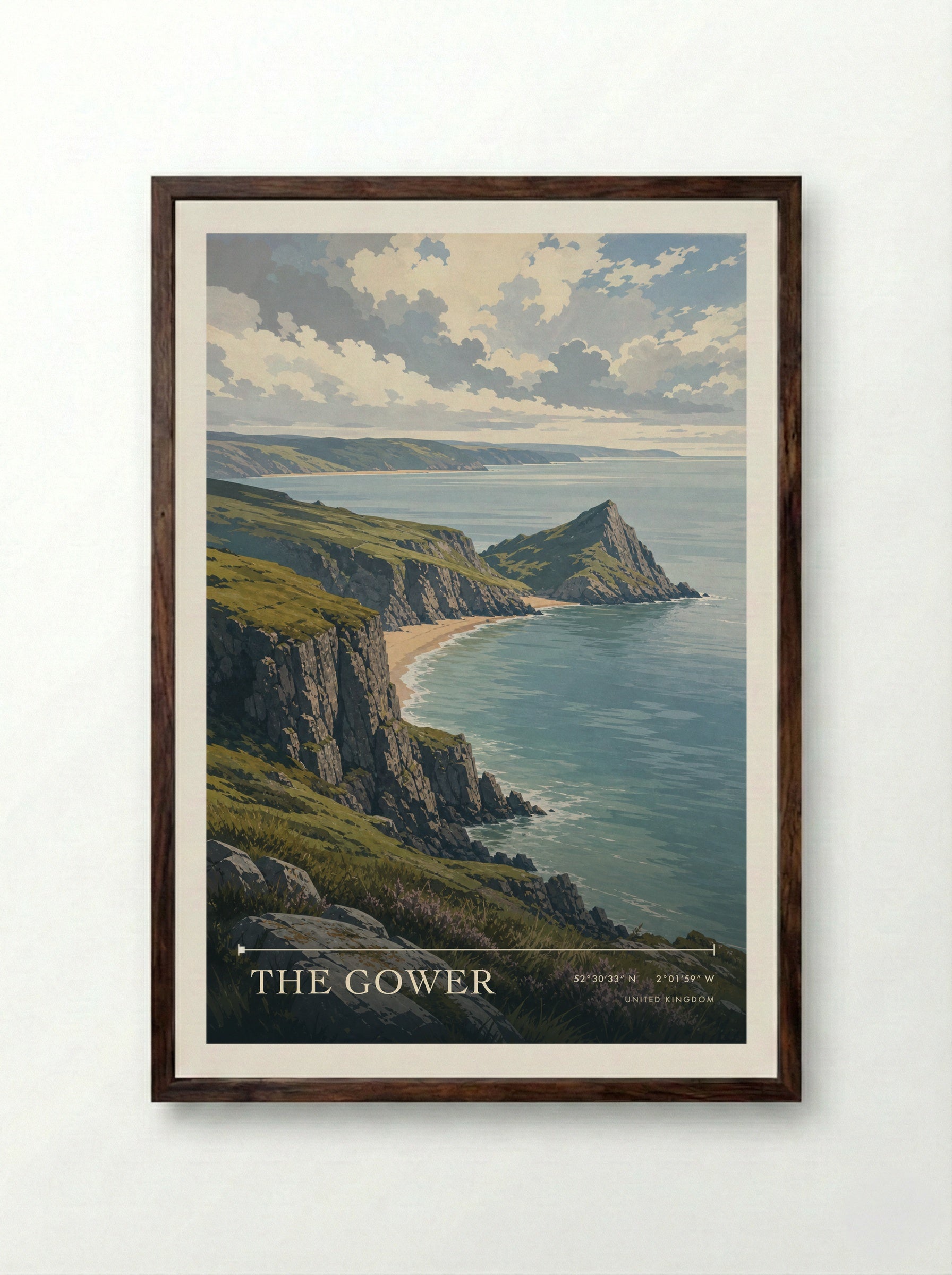 The Gower United Kingdom Travel Poster - Framed Print Dark Wood