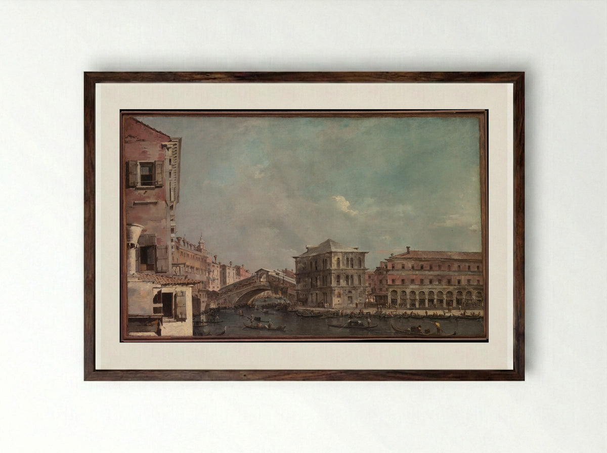 The Grand Canal above the Rialto - Francesco Guardi - Framed Print Dark Wood
