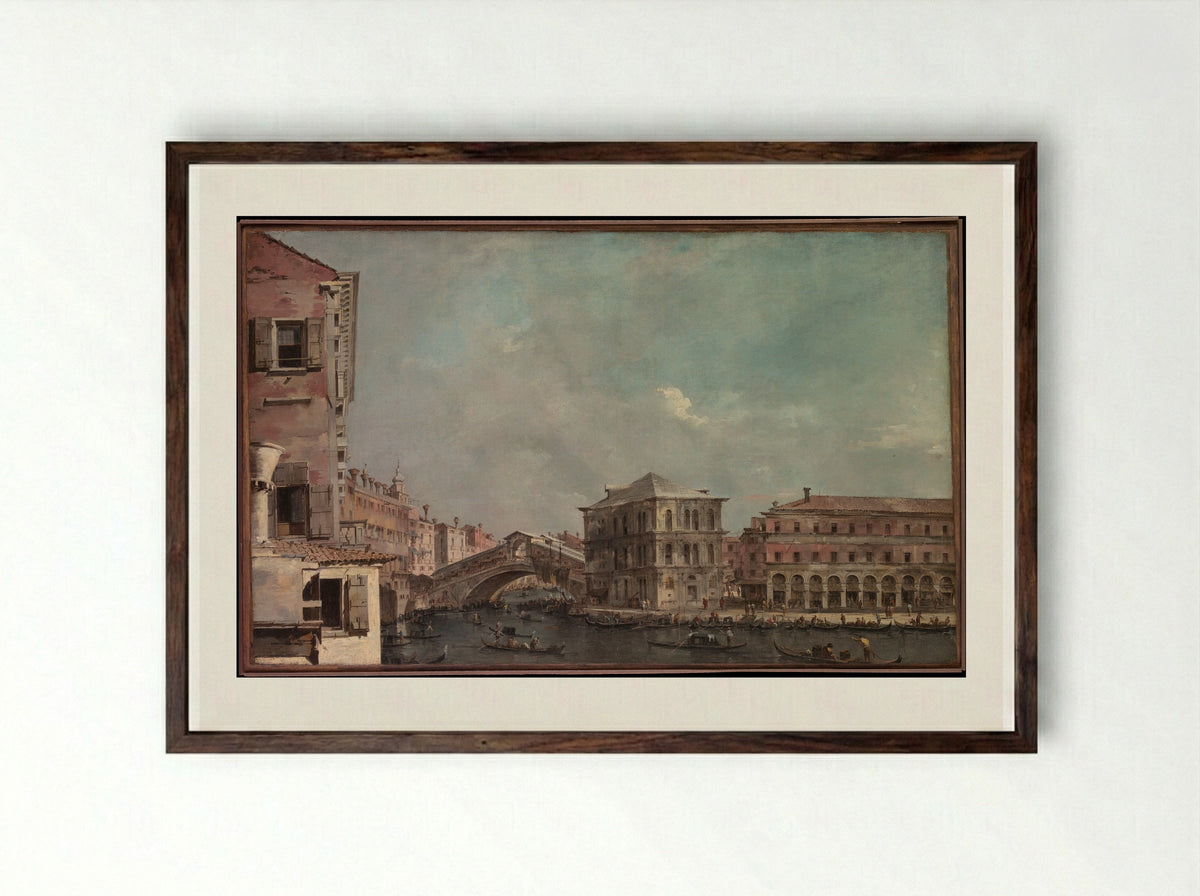 The Grand Canal above the Rialto - Francesco Guardi - Framed Print Dark Wood