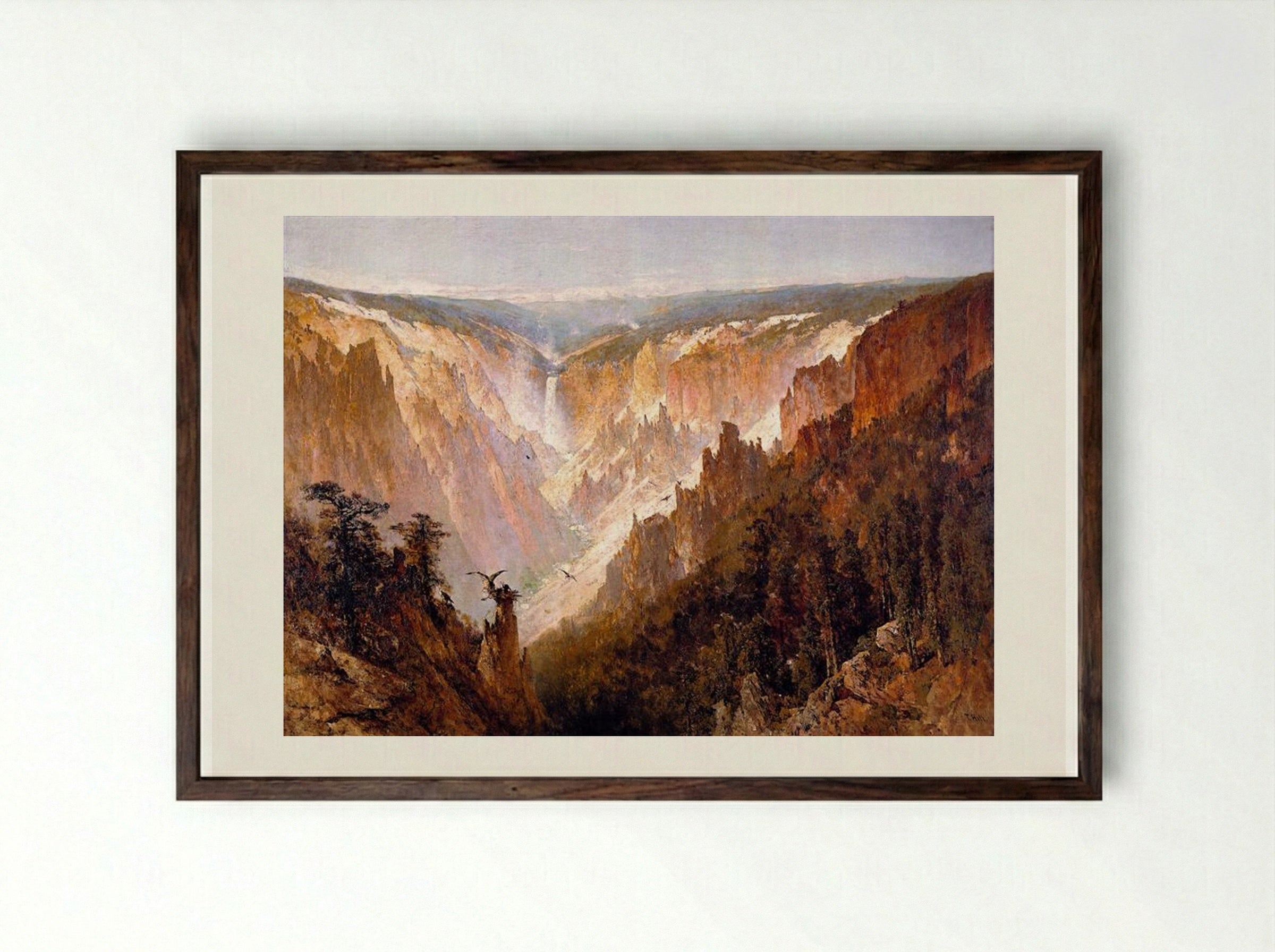 The Grand Canyon of the Yellowstone - Thomas Hill - Framed Print Dark Wood