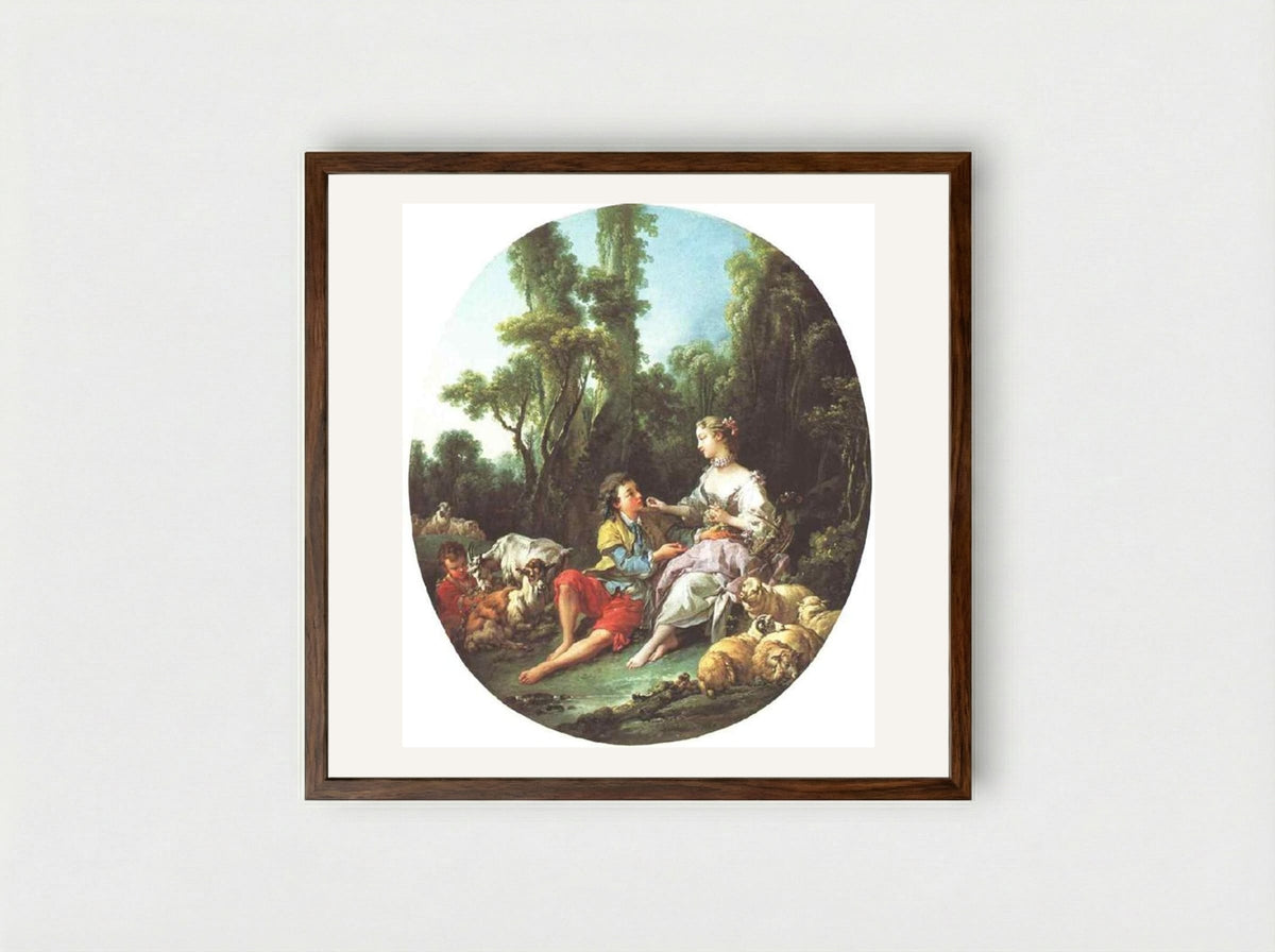 The Grape Eaters - François Boucher - Framed Print Dark Wood