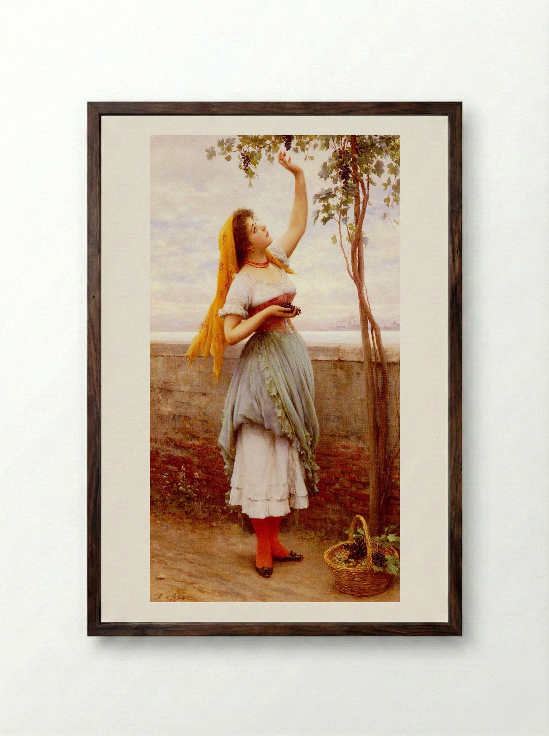 The Grape Picker - Eugene de Blaas - Framed Print Dark Wood