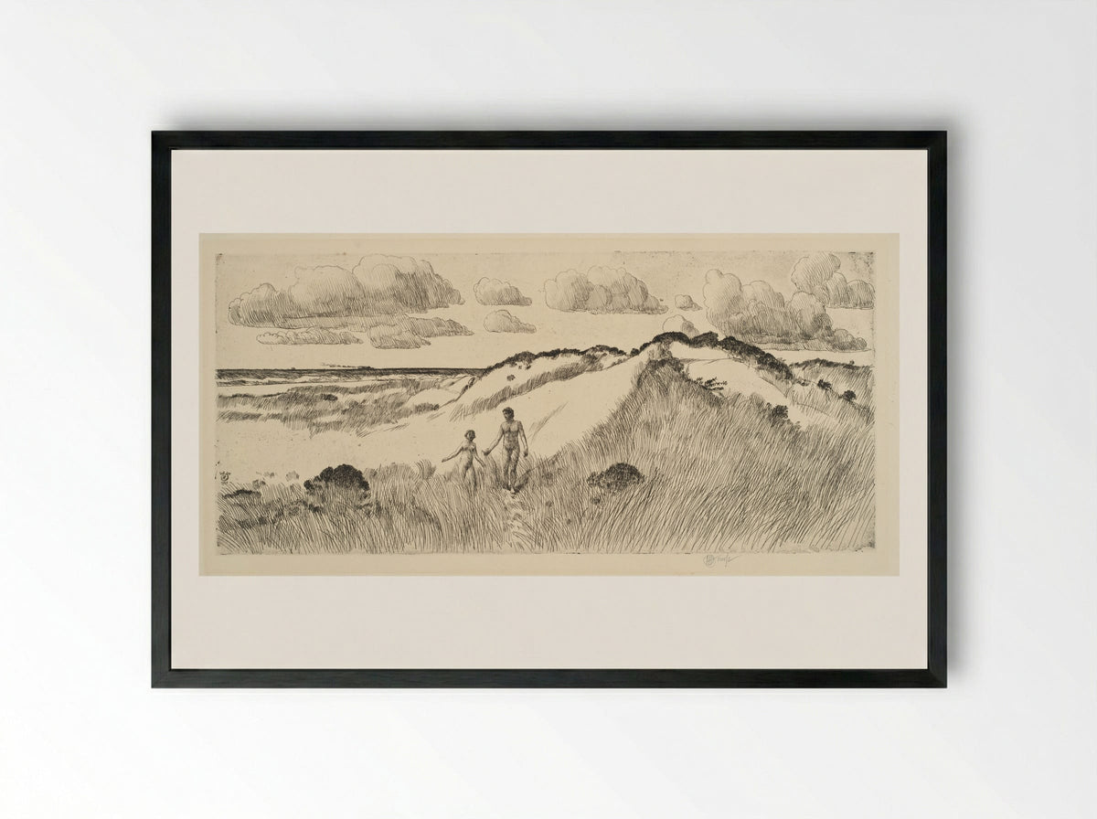 The Great Dune, Easthampton - Childe Hassam - Framed Print Black